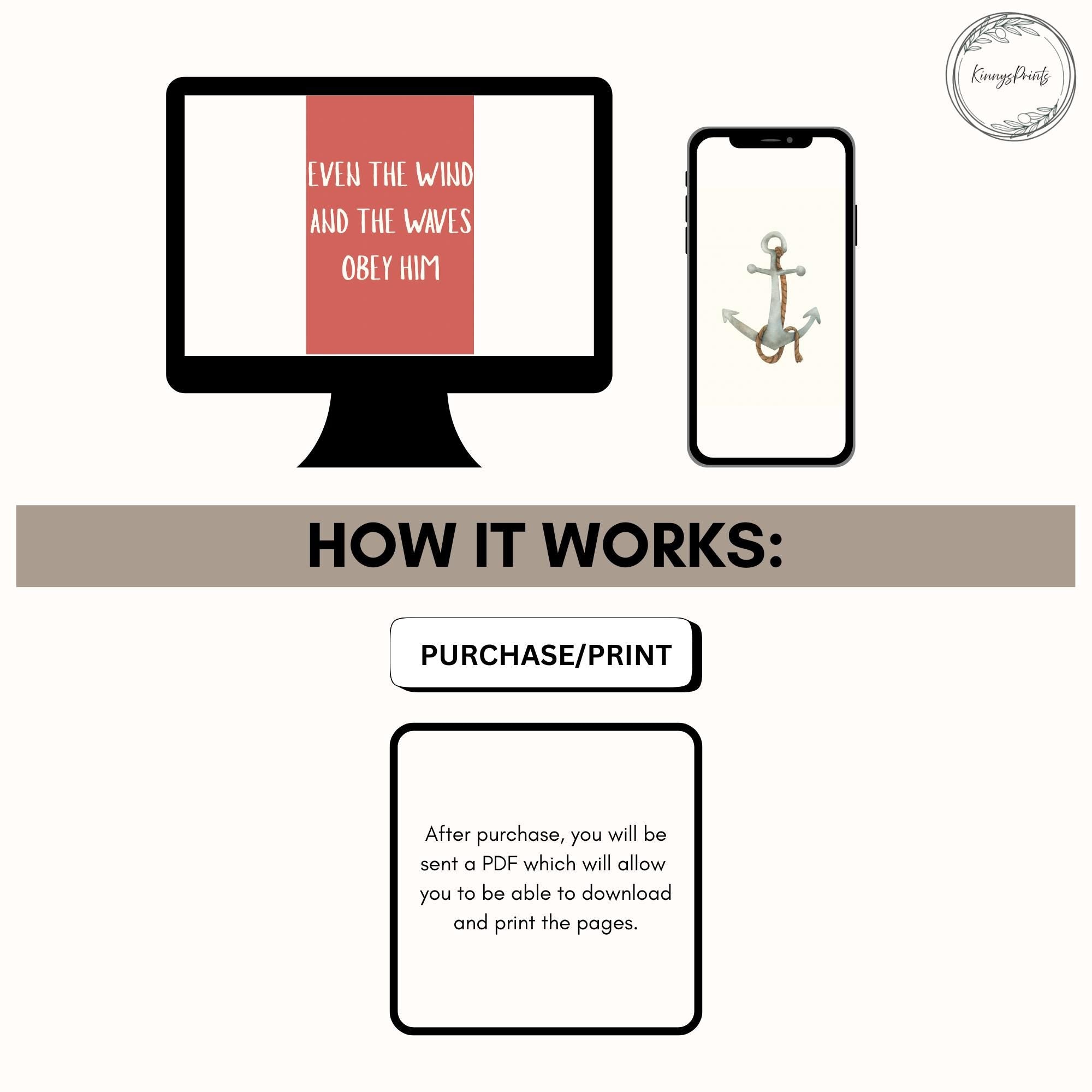 Coastal Christian Boy Nursery Wall Art Set, Blue and Red Bedroom Prints, Digital Download