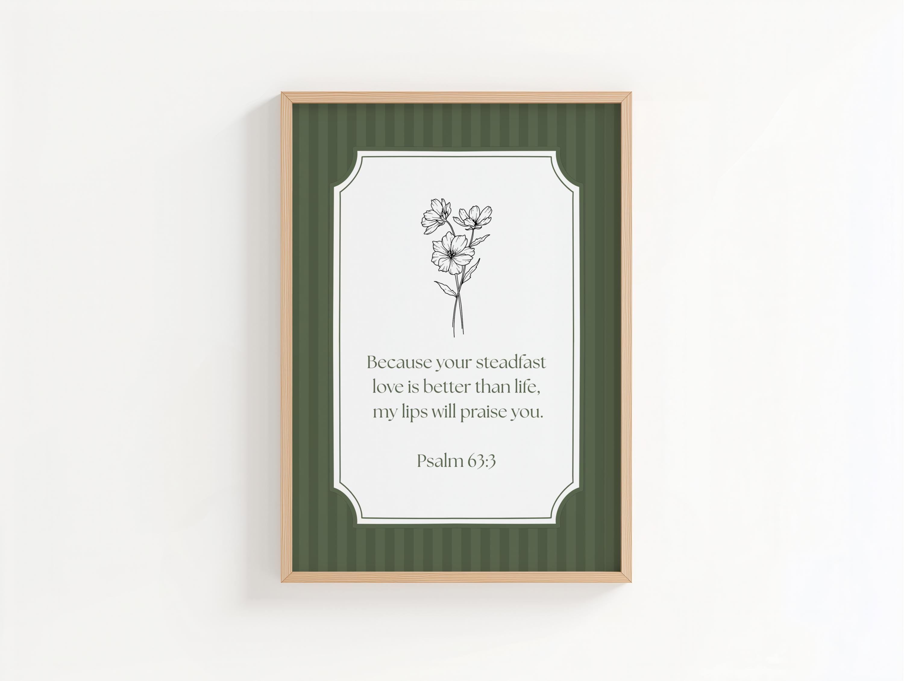 Printable Green Christian Wall Art, Vintage Floral Psalm Bible Verse Print, Digital Download