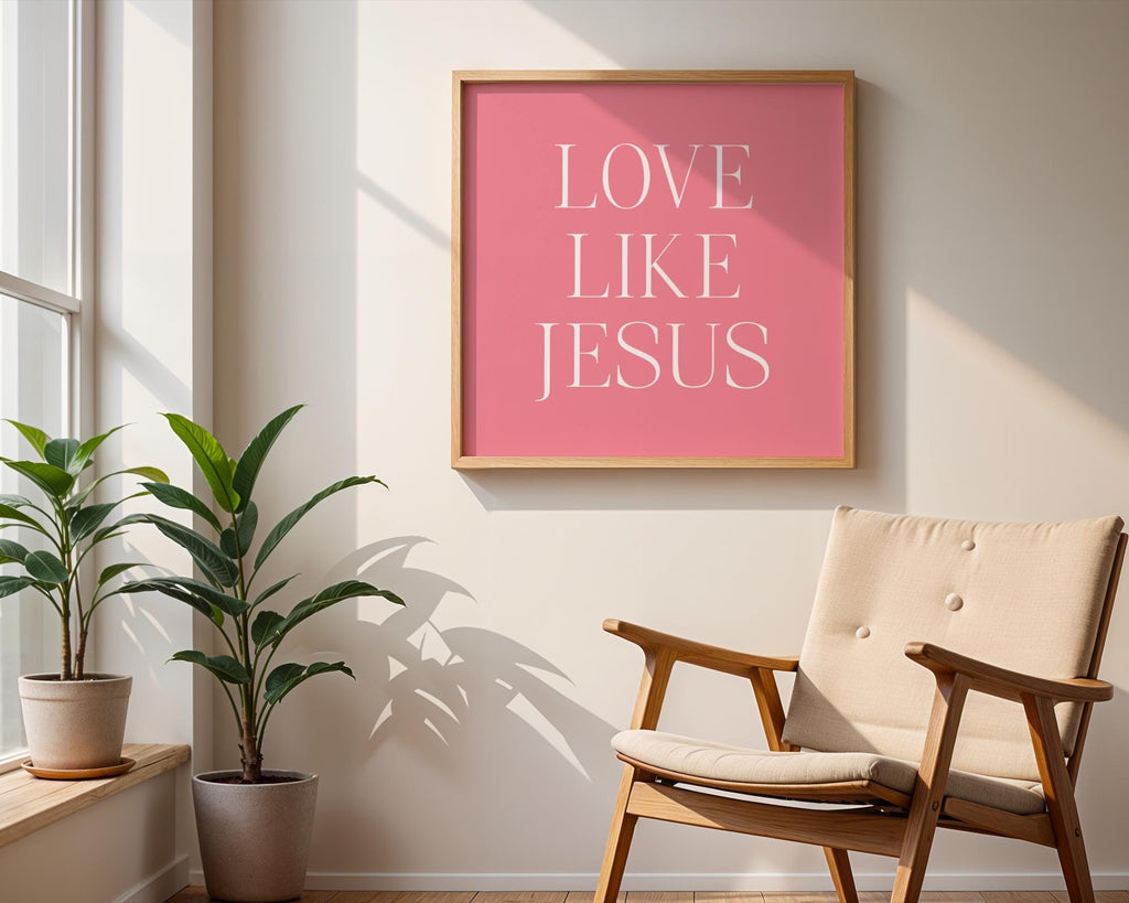 Pink Christian Wall Art, Love Like Jesus Poster Print for Bedroom Dorm, Digital Download