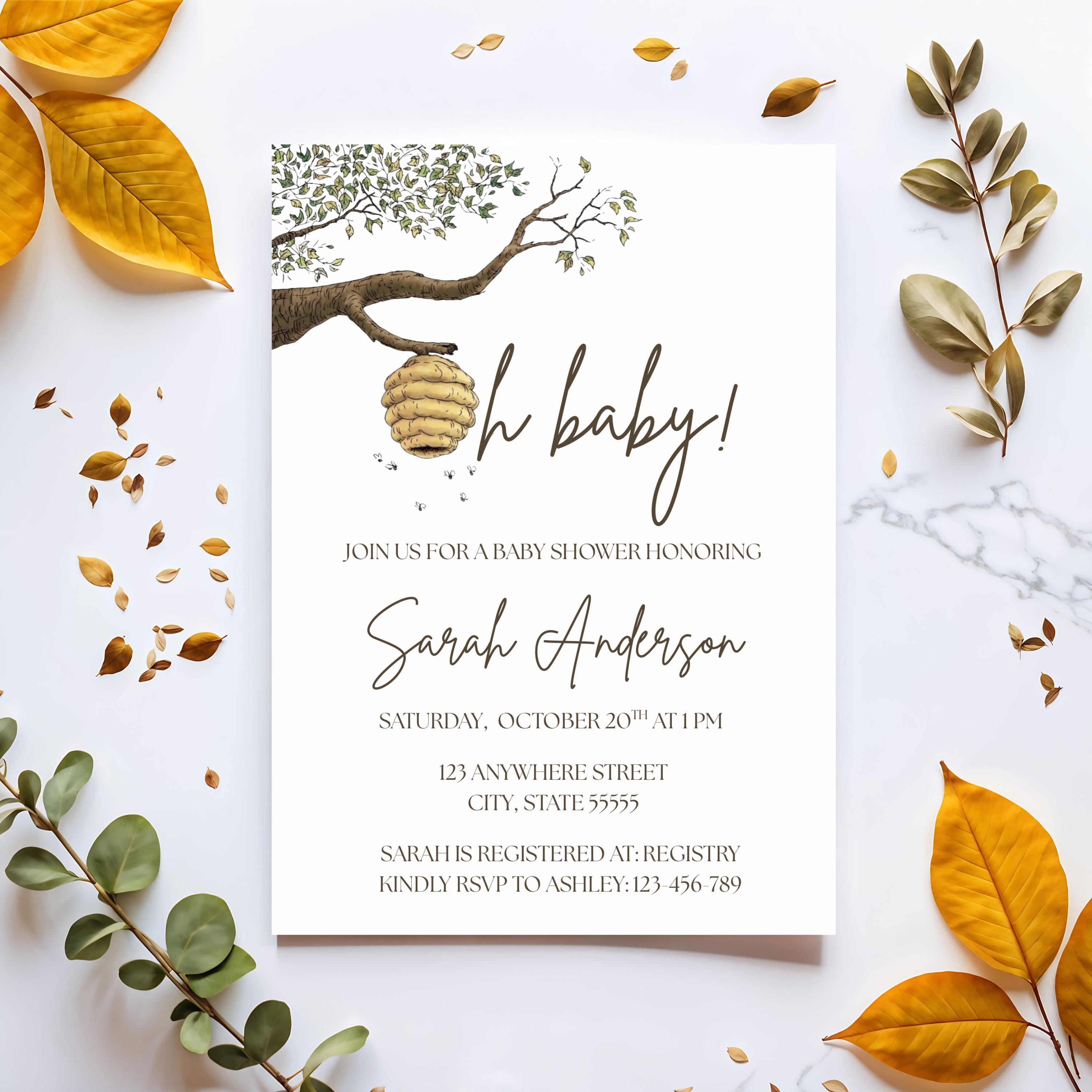 Vintage Winnie the Pooh Baby Shower Invitation (Editable Template)