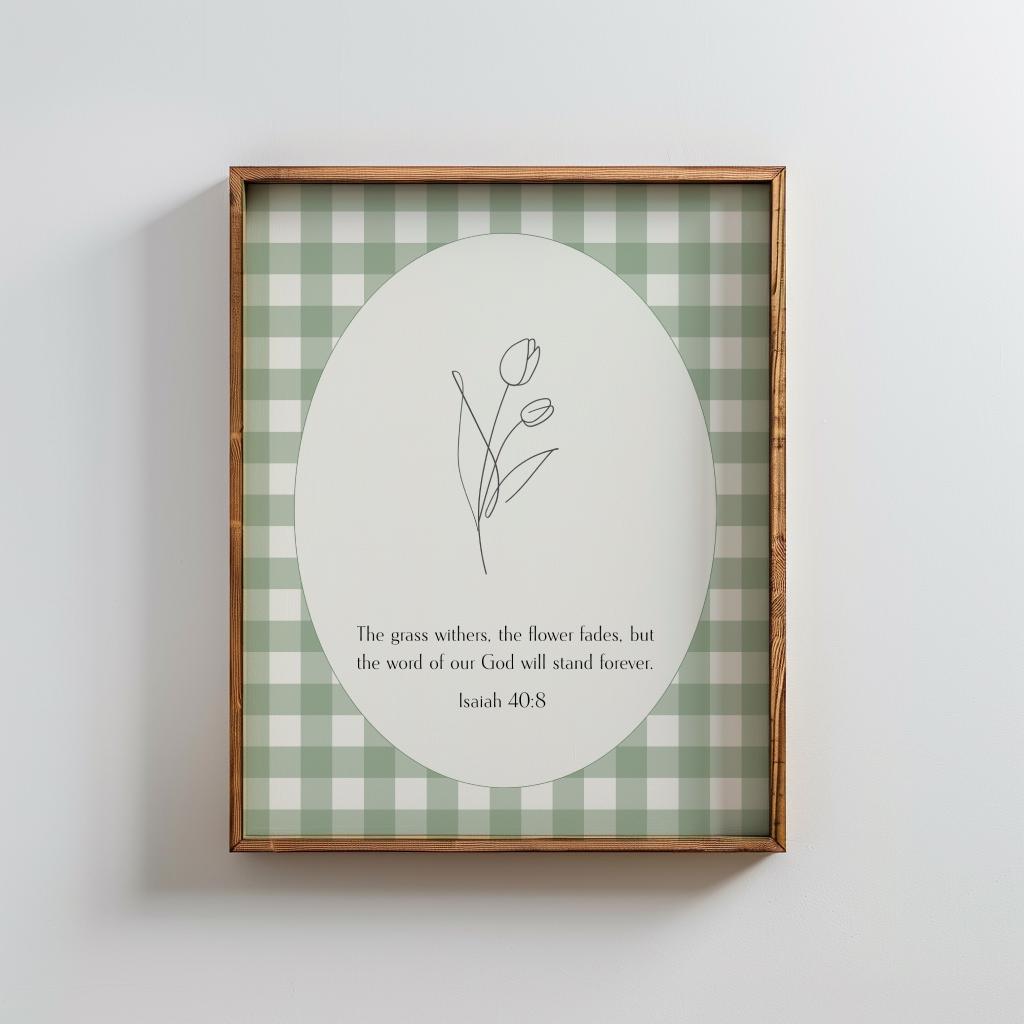 Green Christian Wall Art, Vintage Bible Verse Poster Print (Digital Download, Various Sizes)