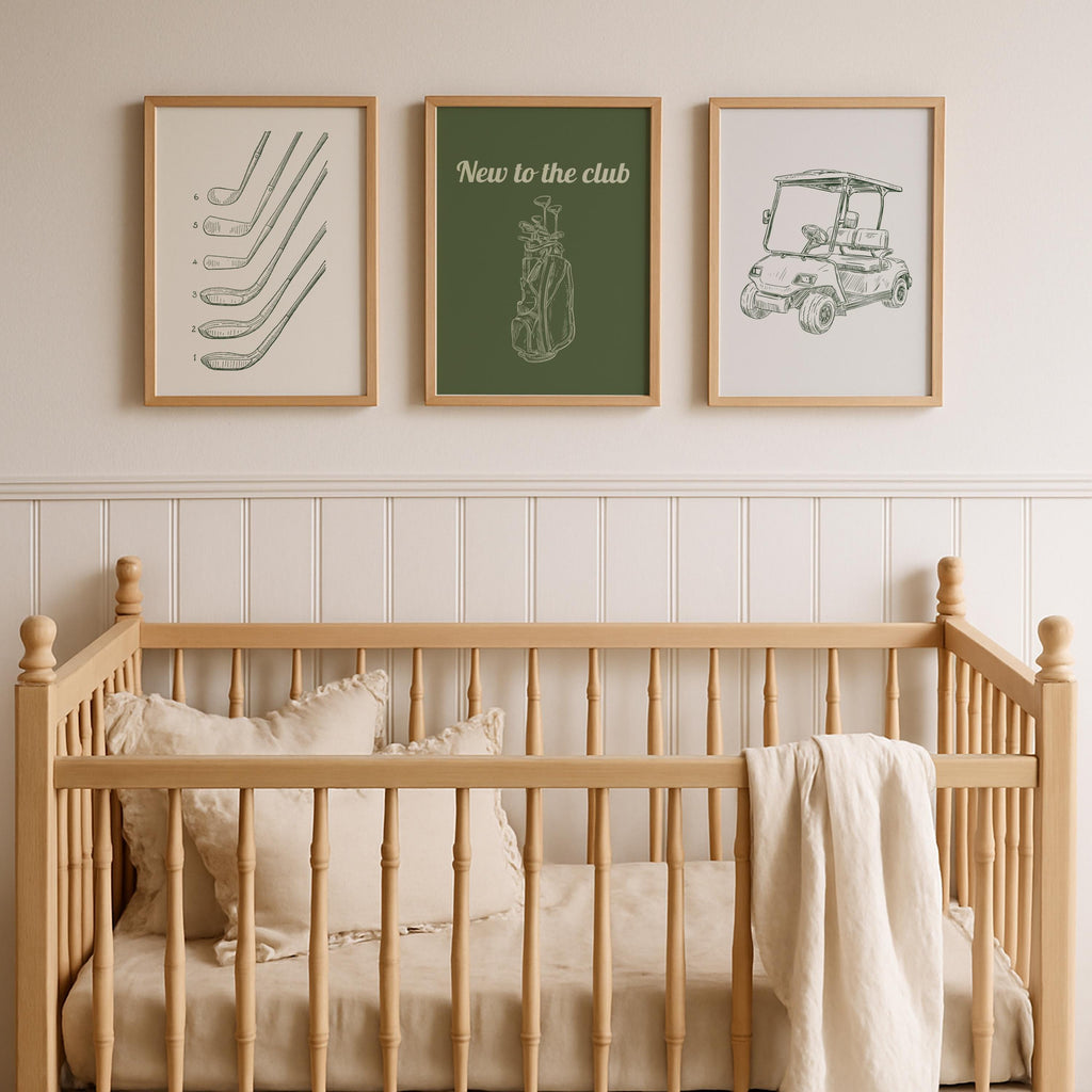 Golf Themed Nursery Prints: Green Wall Art Gallery Collage, Digital Download