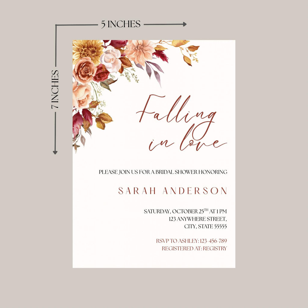 Falling in Love Bridal Shower Bundle: Fall Floral Invitation Recipe Card, Editable Canva Template