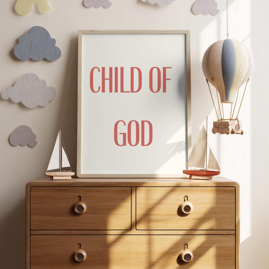 Coastal Christian Boy Nursery Wall Art Set, Blue and Red Bedroom Prints, Digital Download