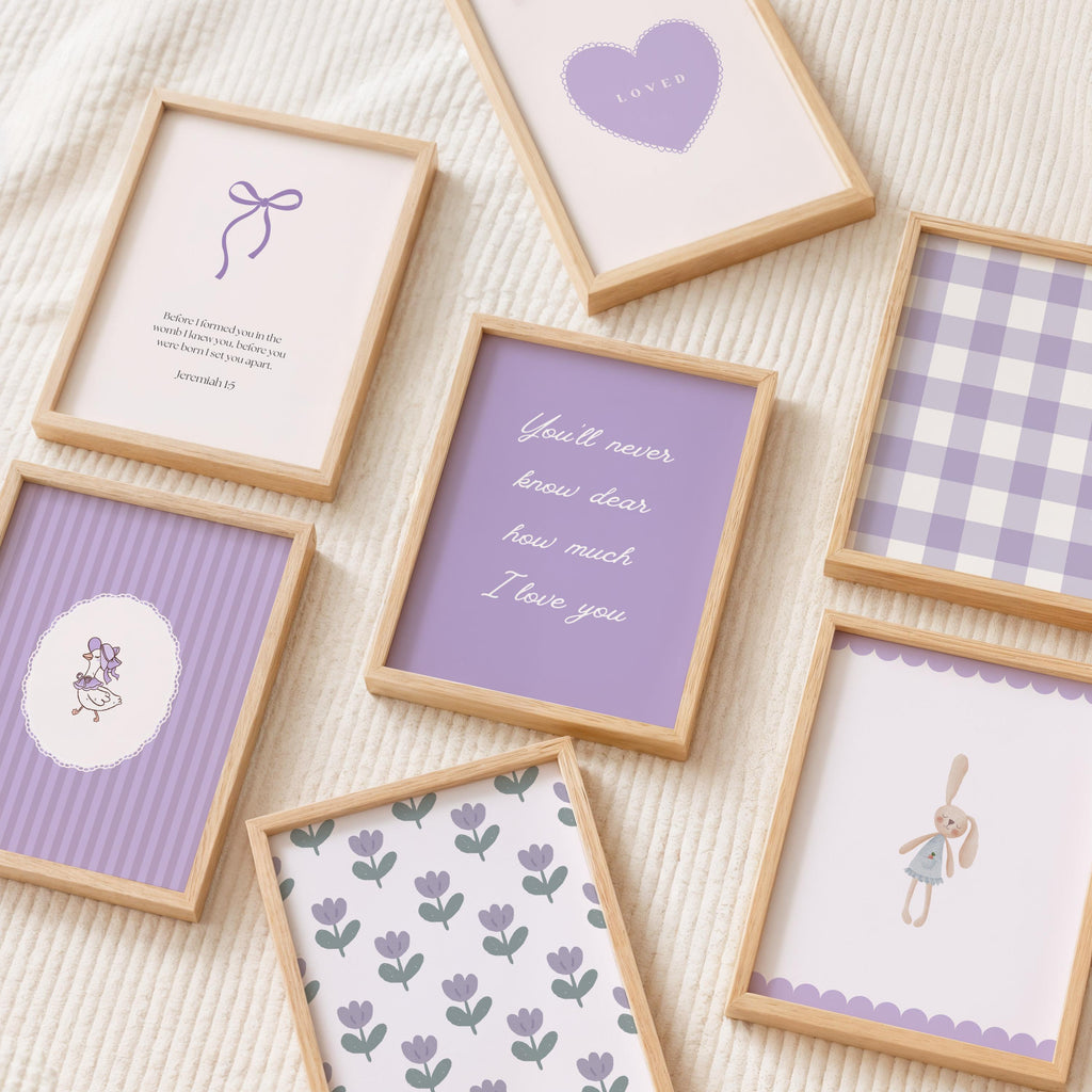 Christian Girl Nursery Wall Art, Printable Purple Vintage Bible Verse Quote Prints, Digital Download