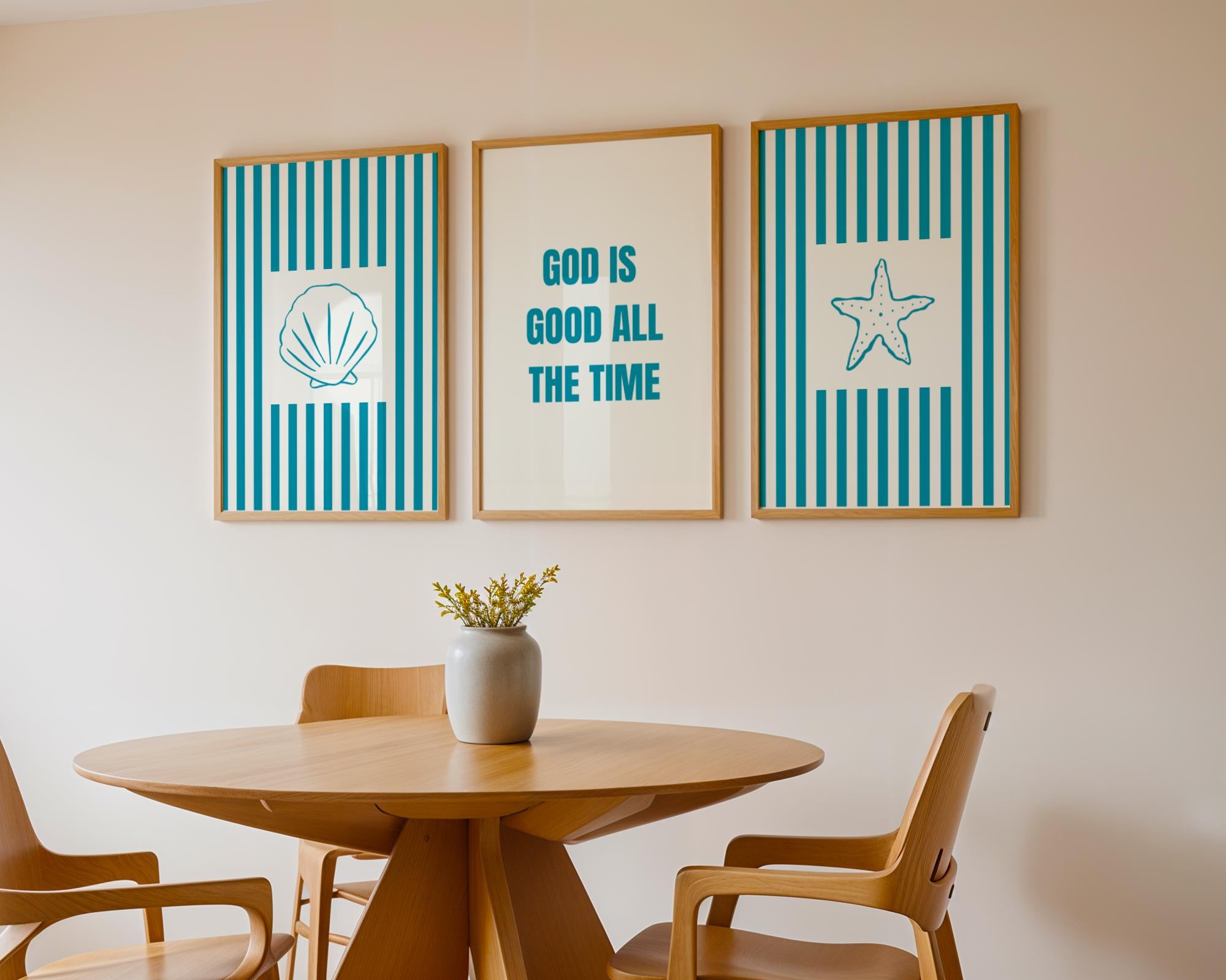 Christian Wall Art Printable Set of 3, Blue Coastal Style Art Prints, Digital Download