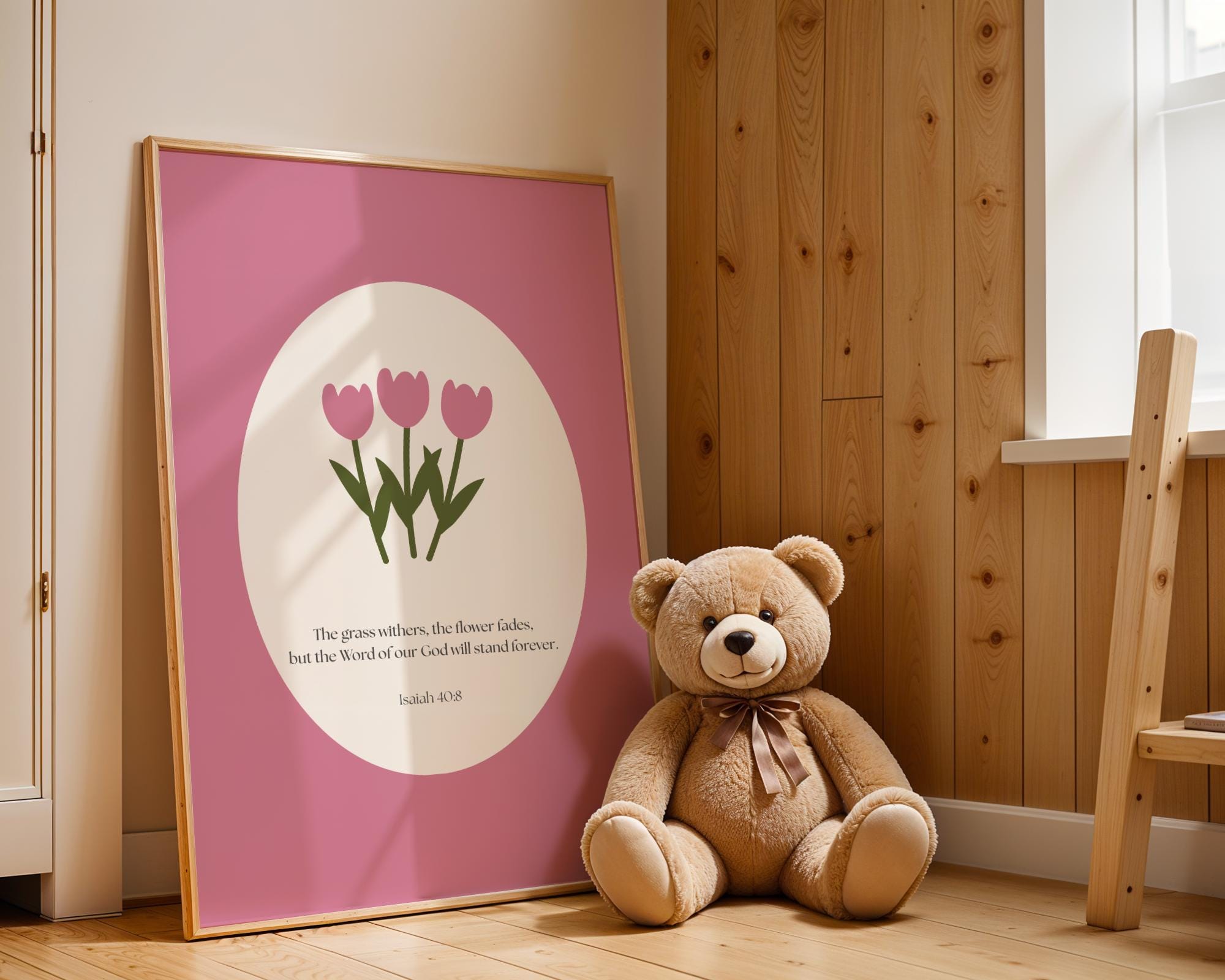 Christian Girl Printable Bedroom Nursery Wall Art, Pink Yellow Bible Verse Prints, Digital Download