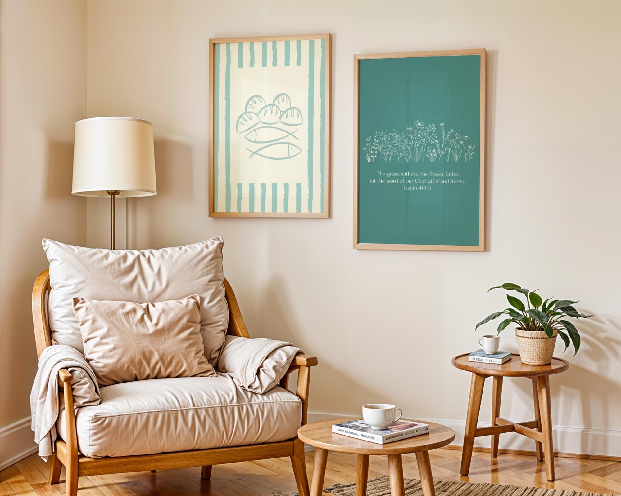 Coastal Christian Wall Art, Blue Bible Verse Poster Print Bundle, Digital Download