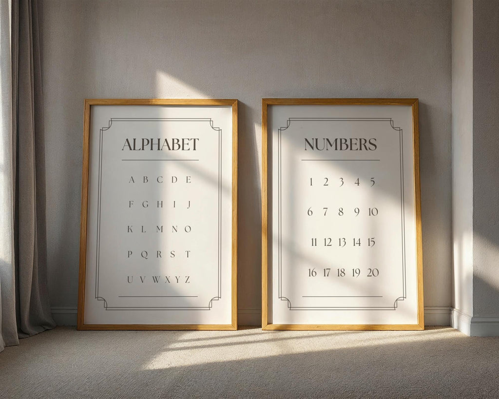 Vintage Alphabet Numbers Set Nursery Wall Art, ABC’s Playroom Bedroom Prints, digital download