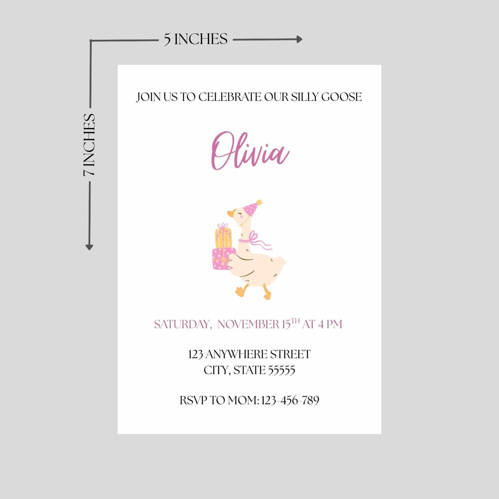 Silly Goose Girl Birthday Party Invitation, Pink Coquette Party Invite, Editable Template