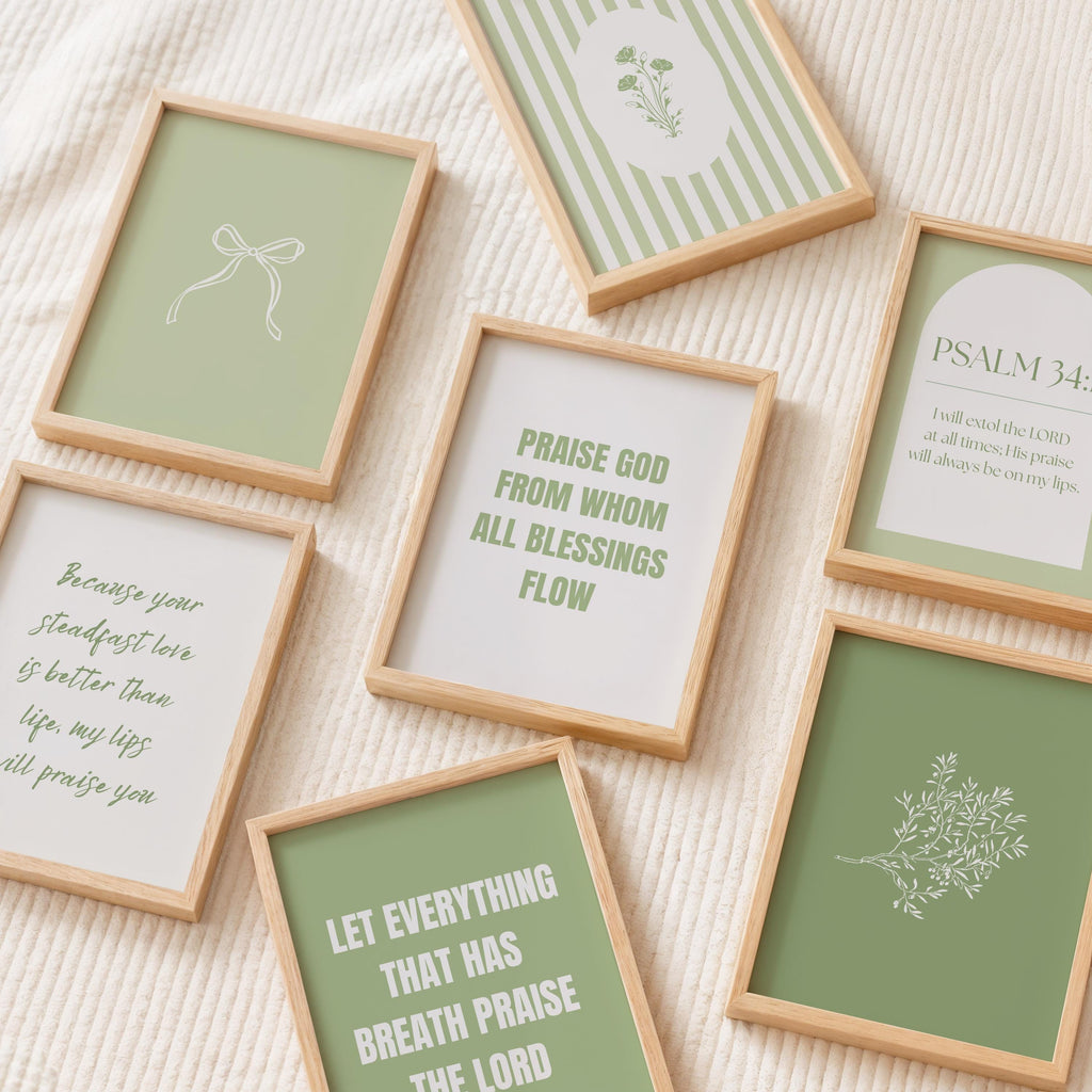 Christian Wall Art Bundle Modern, Bible Verse Wall Print Set Sage Green, Digital Download