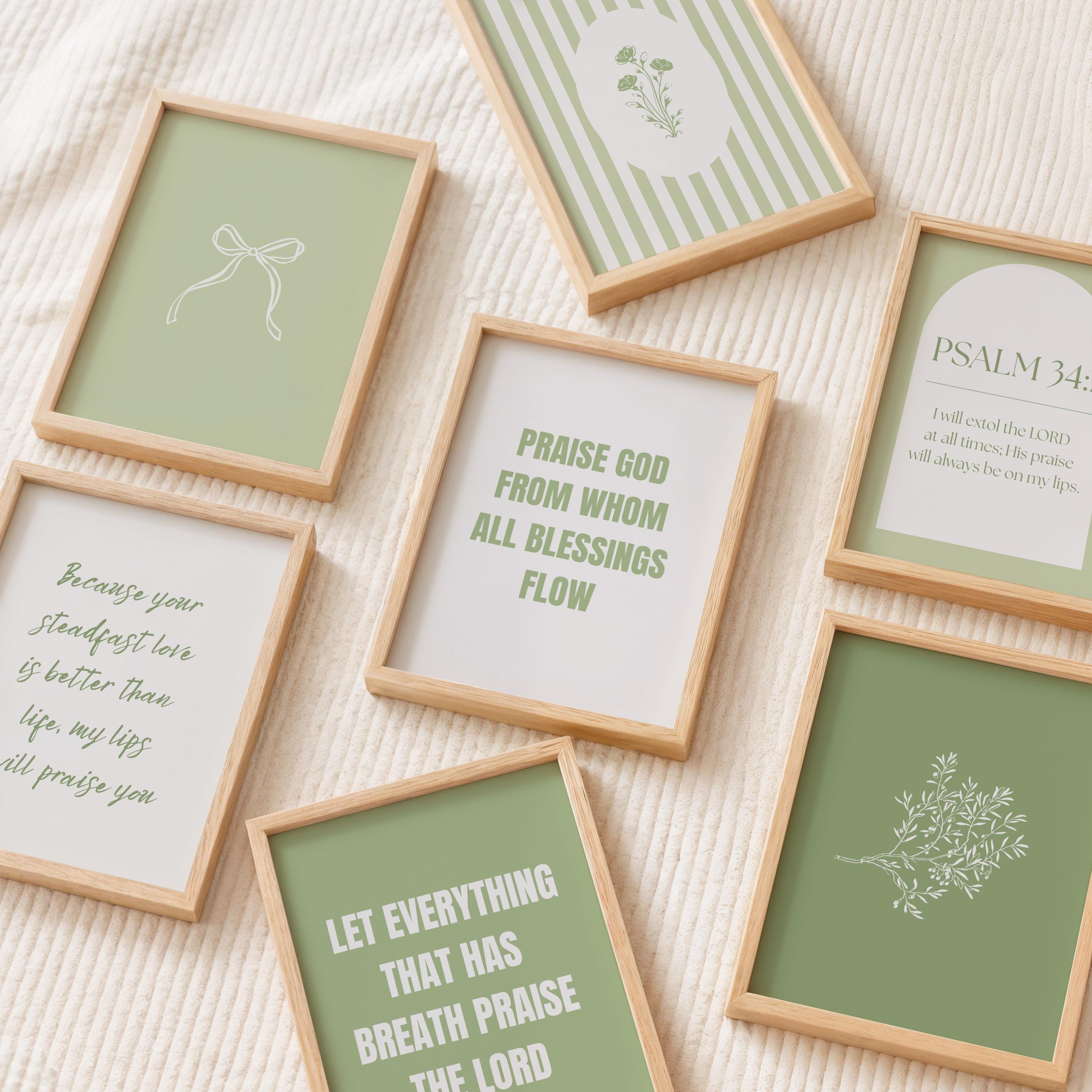 Christian Wall Art Bundle Modern, Bible Verse Wall Print Set Sage Green, Digital Download