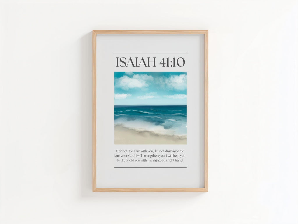 Blue Christian Wall Art, Minimalist Isaiah 41:10 Bible Verse Poster Print (Digital Download)