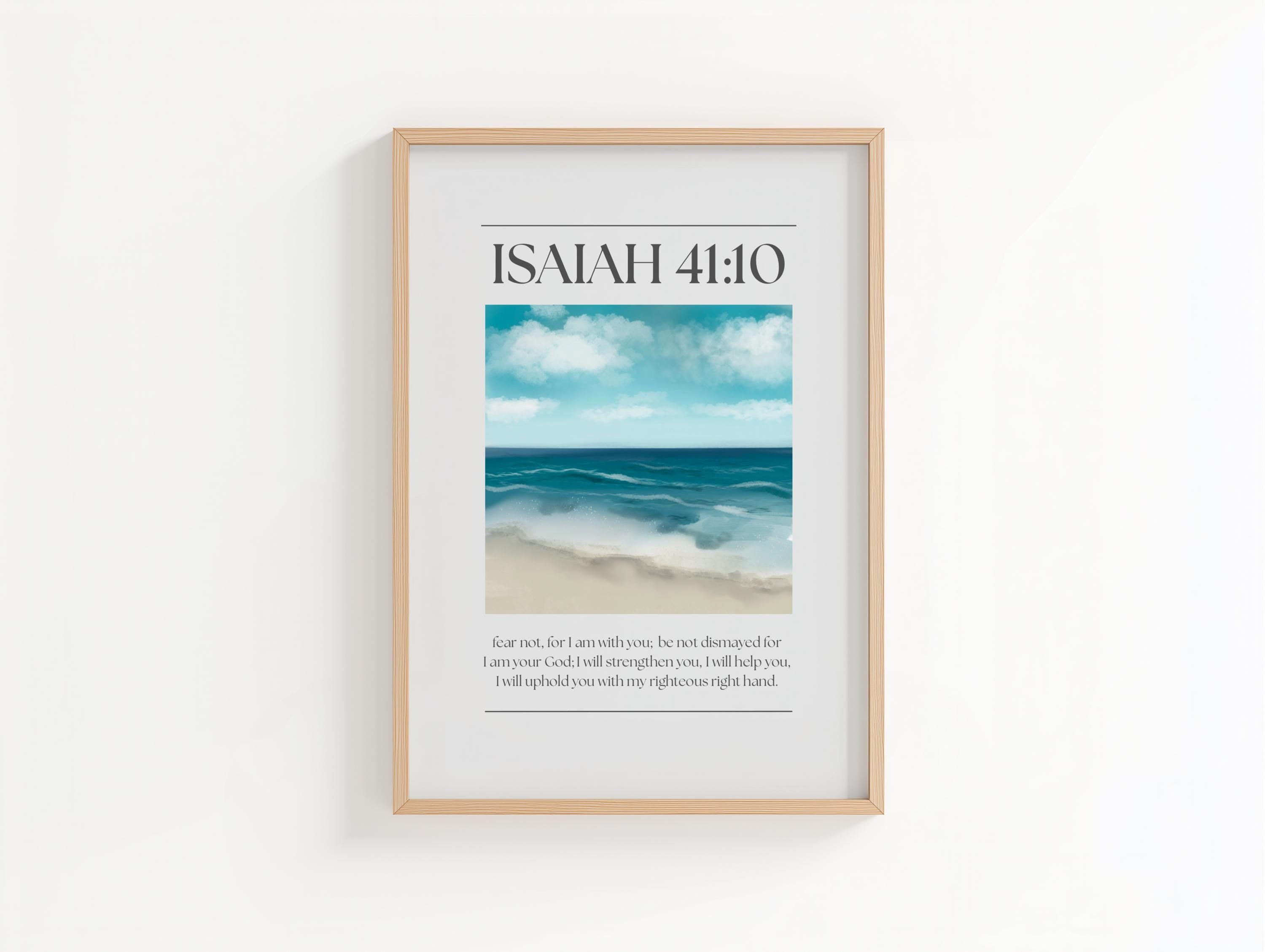 Blue Christian Wall Art, Minimalist Isaiah 41:10 Bible Verse Poster Print (Digital Download)