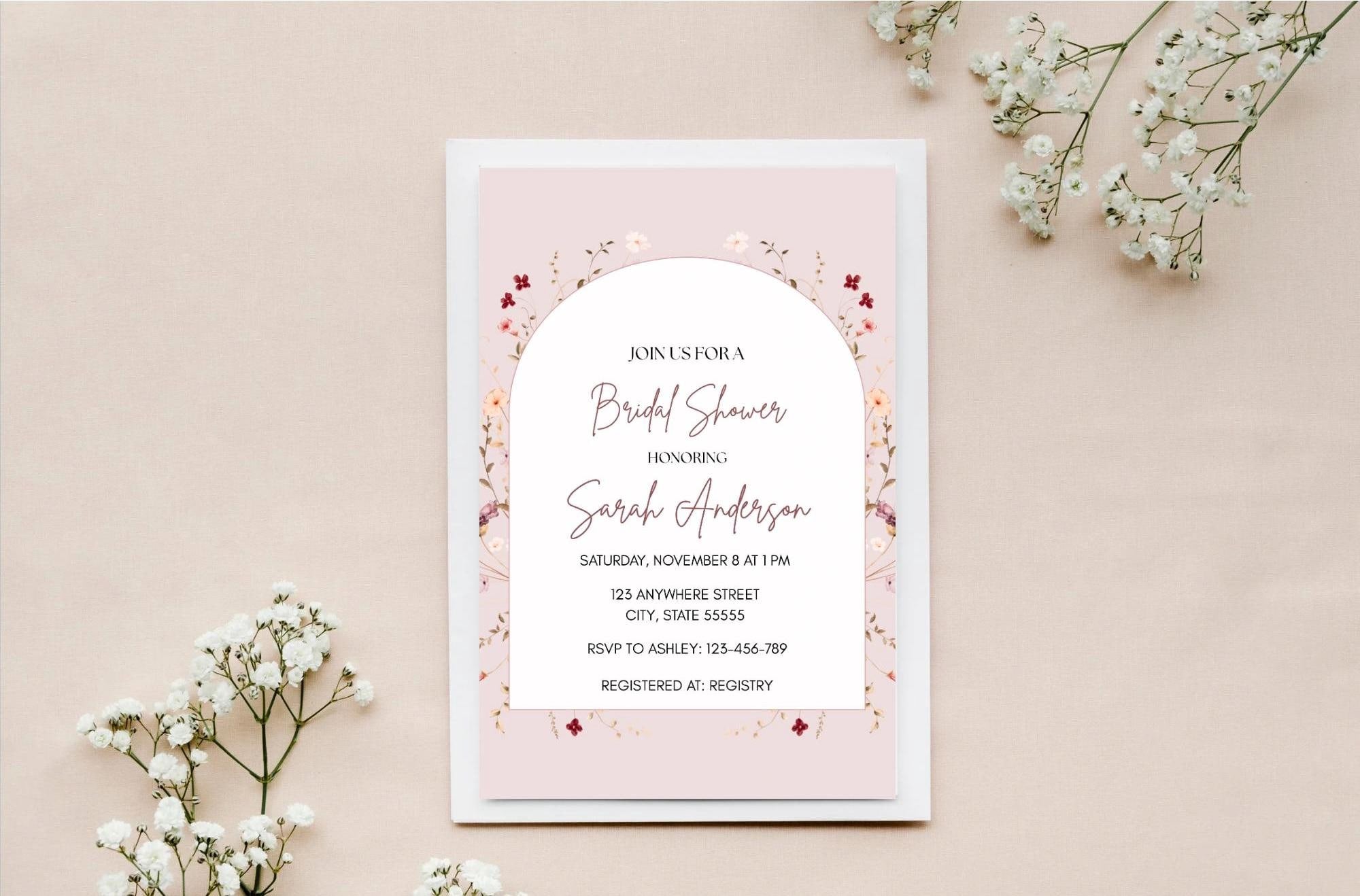 Floral Bridal Shower Invitation: Pink Love in Bloom, Canva Template (Digital Download)
