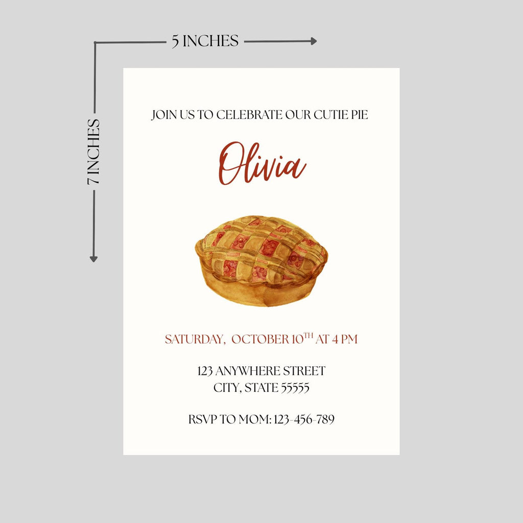 Cutie Pie Birthday Party Invitation,  Fall Themed Girl Birthday Invite, Editable Template