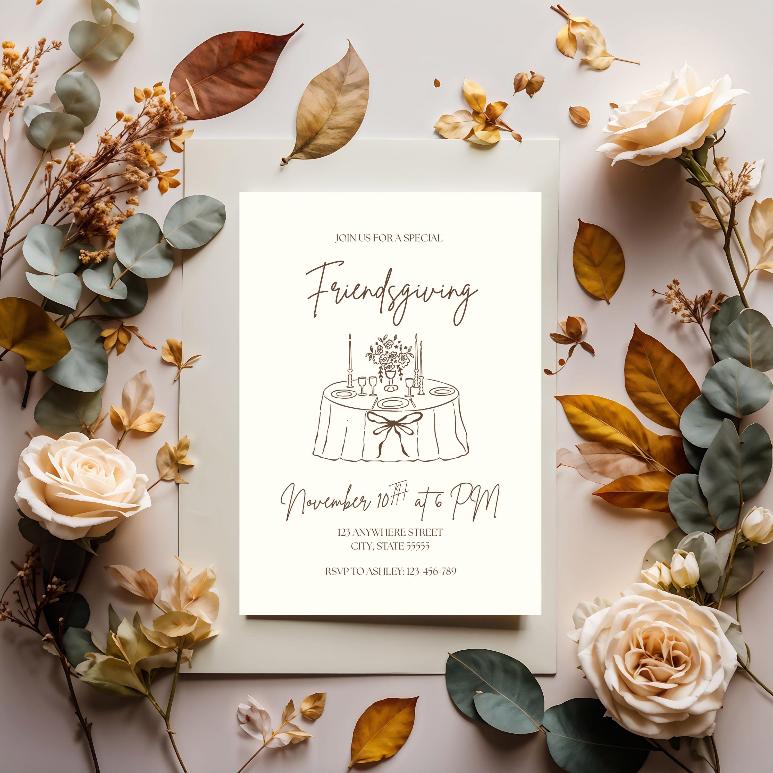 Editable Friendsgiving Party Invitation Template, Thanksgiving Dinner Invite, Hand Drawn Whimsical Holiday Invite, Digital Download
