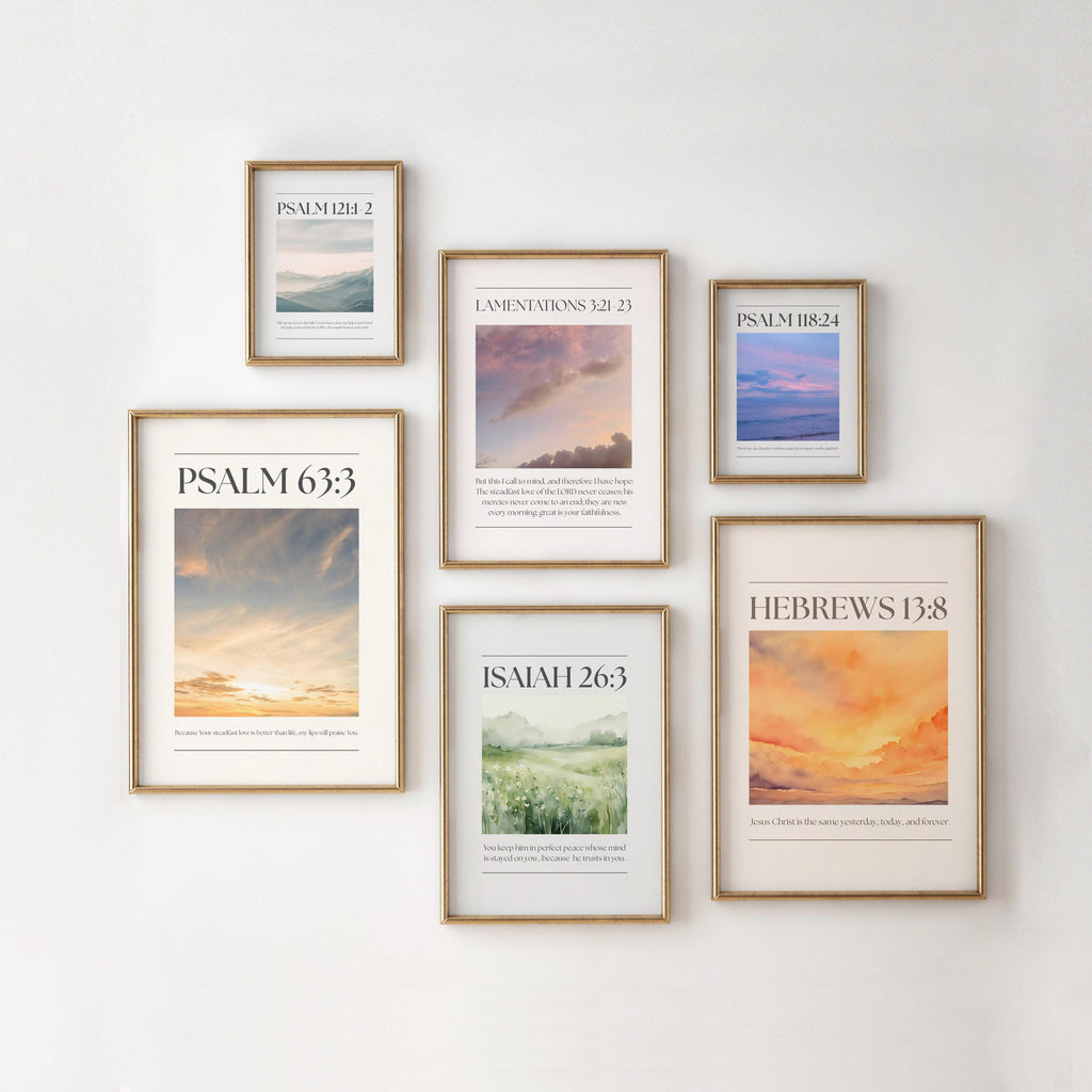 Printable Christian Wall Art Set of 6, Colorful Bible Verse Print Bundle, Digital Download