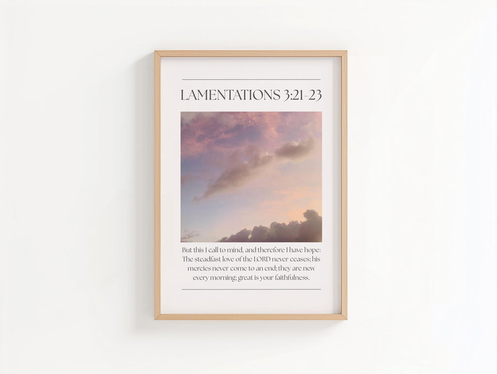 Lamentations 3 His Mercies Print, Pink Christian Wall Art Bible Verse Quote, Digital Download