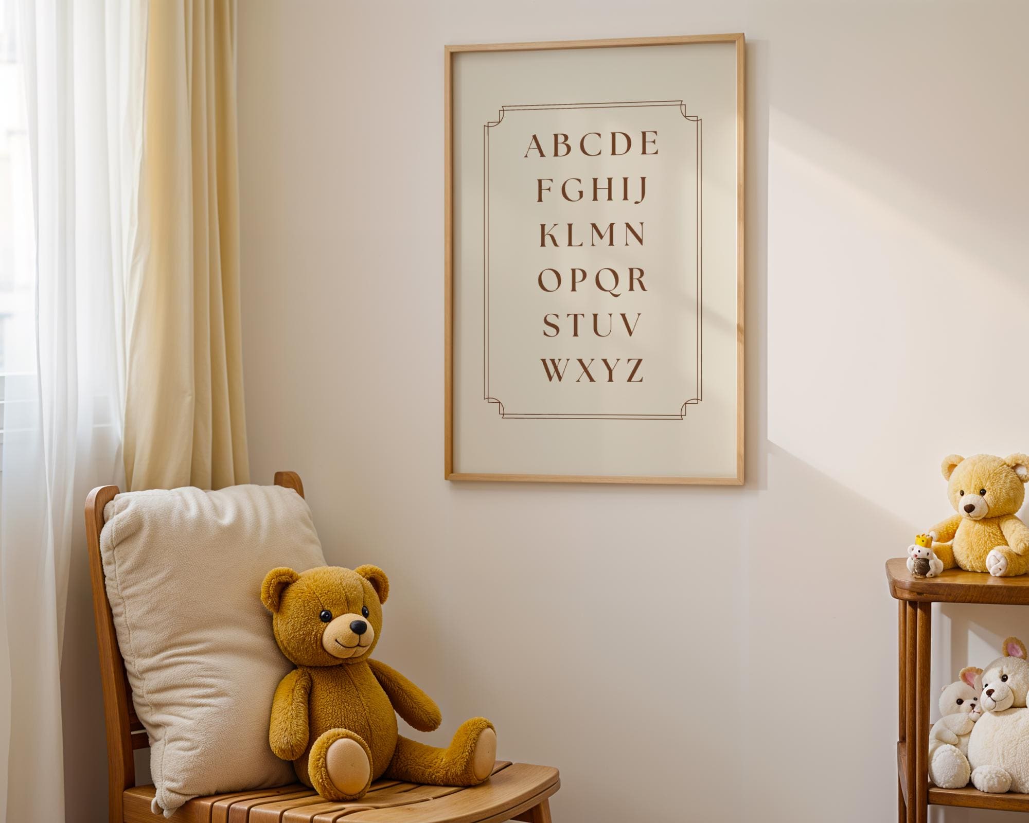 Vintage Alphabet Print Nursery Neutral Wall Art, ABC’s decor for playroom bedroom, Digital Download