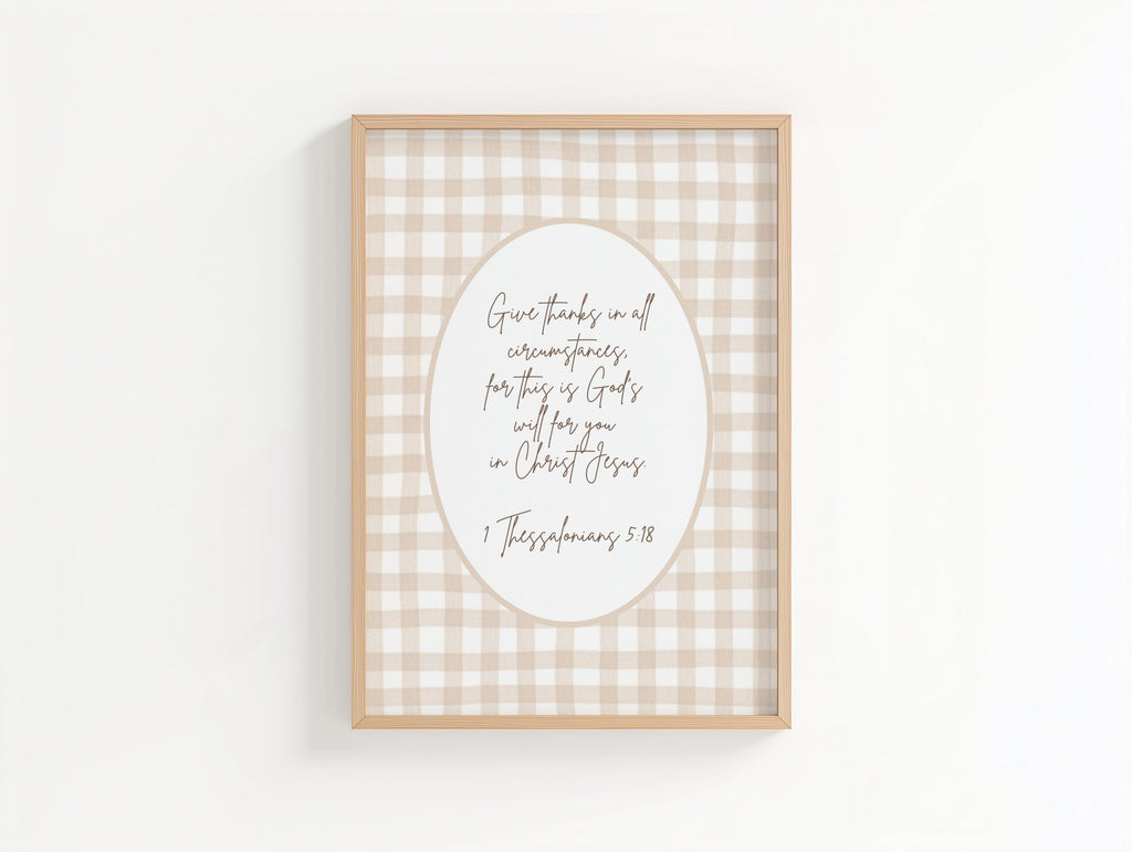 Fall Christian Wall Art, Vintage Gingham Bible Verse Quote Poster Print, Digital Download