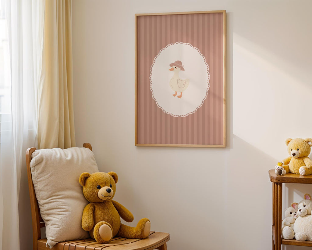 Vintage Girl Nursery Wall Art, Pink Coquette Goose Poster Print: Digital Download
