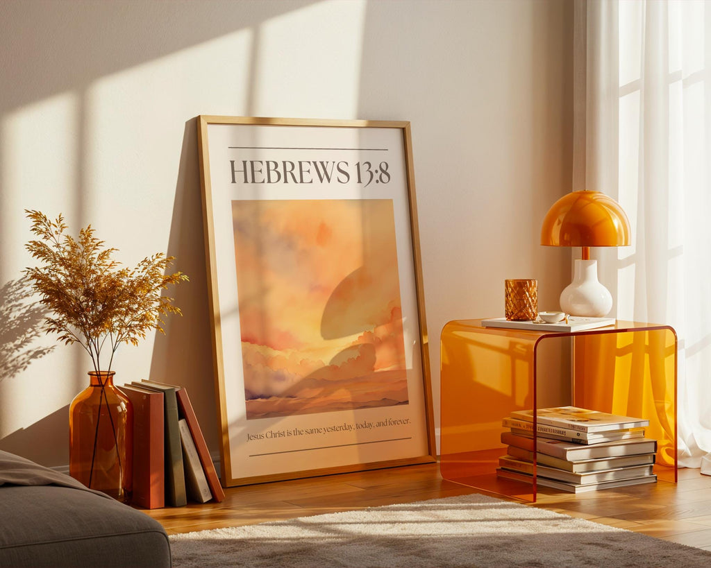 Orange Christian Wall Art, Hebrews 13 Bible Verse Quote Poster Print, Digital Download