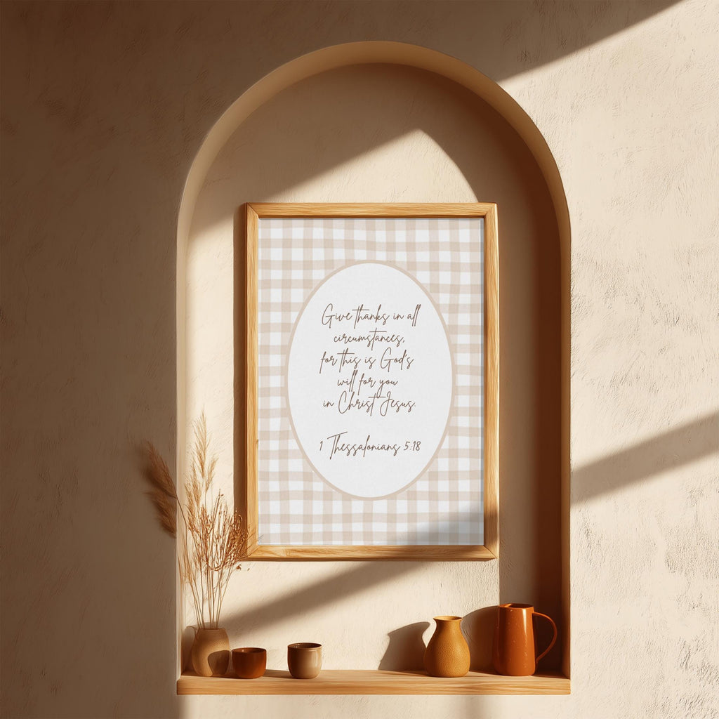 Fall Christian Wall Art, Vintage Gingham Bible Verse Quote Poster Print, Digital Download