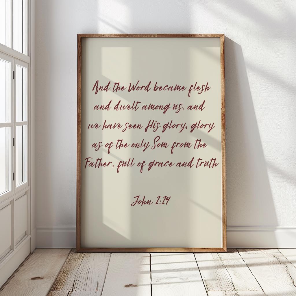 Red Christmas Christian Wall Art, Vintage Bible Verse Poster Print, Digital Download