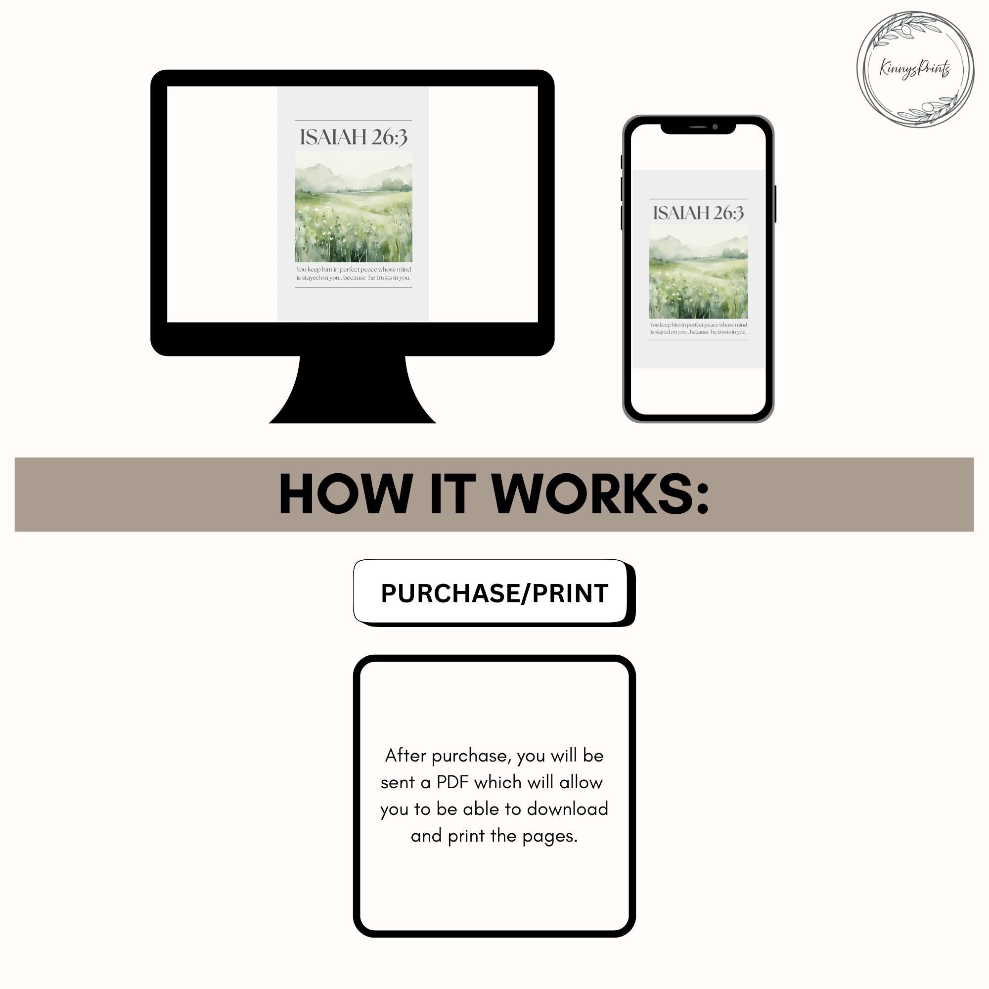 Green Christian Wall Art, Isaiah 26 Bible Verse Poster Print , Digital Download