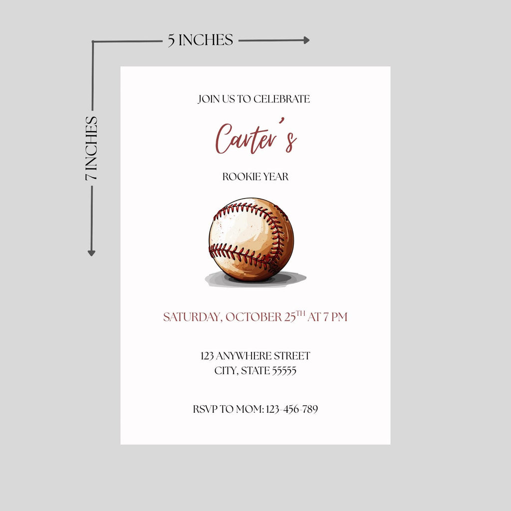 Rookie Year Birthday Invitation, Boys Baseball Themed Party Invite, Editable Template