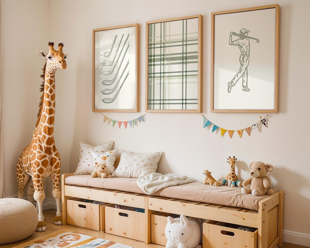 Golf Themed Nursery Prints: Green Wall Art Gallery Collage, Digital Download