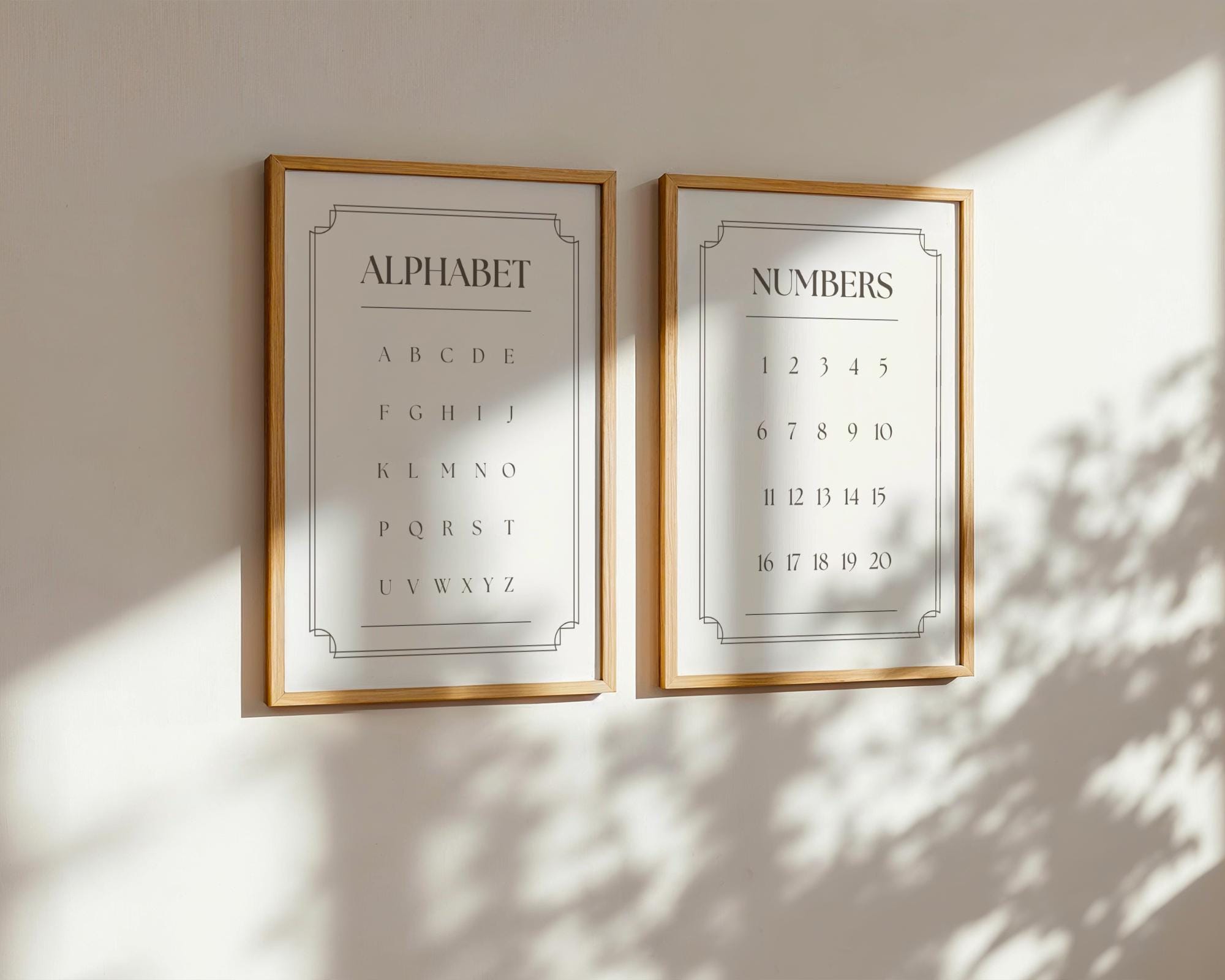 Vintage Alphabet Numbers Set Nursery Wall Art, ABC’s Playroom Bedroom Prints, digital download