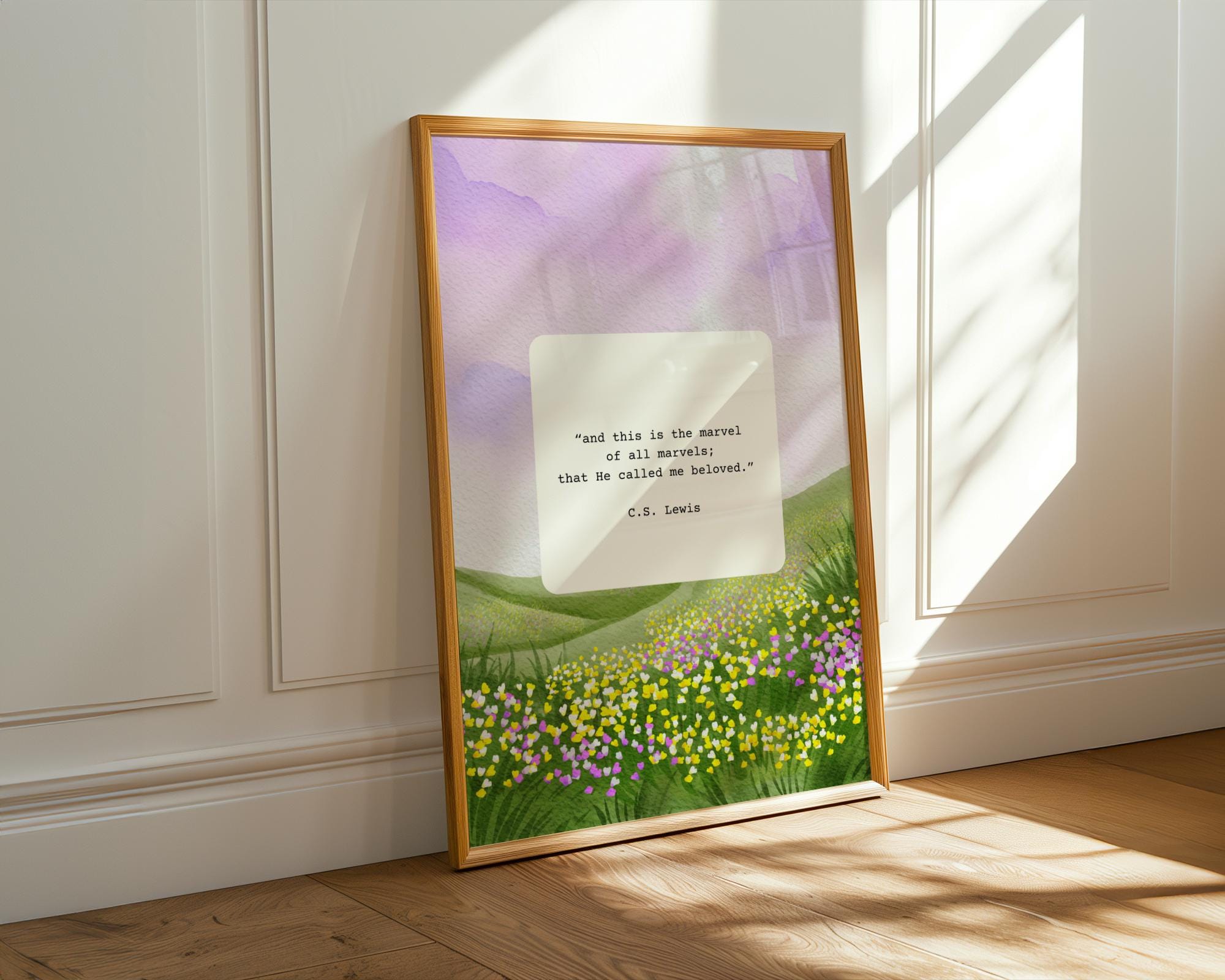 Christian Quote Wall Art for Bedroom, Purple Watercolor CS Lewis quote print, digital download