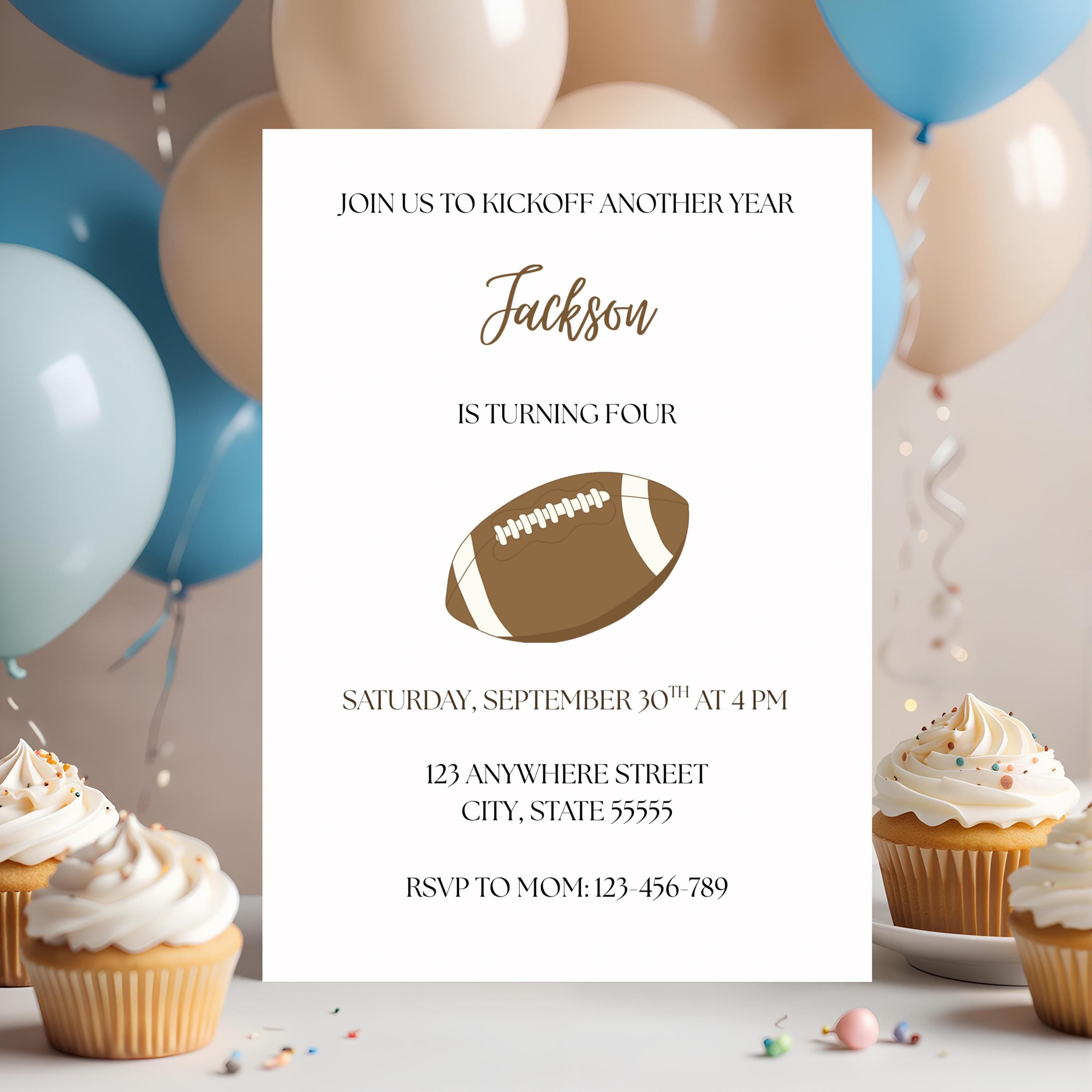 Football Birthday Invitation, Boys Kickoff Themed Party Invite, Editable Template