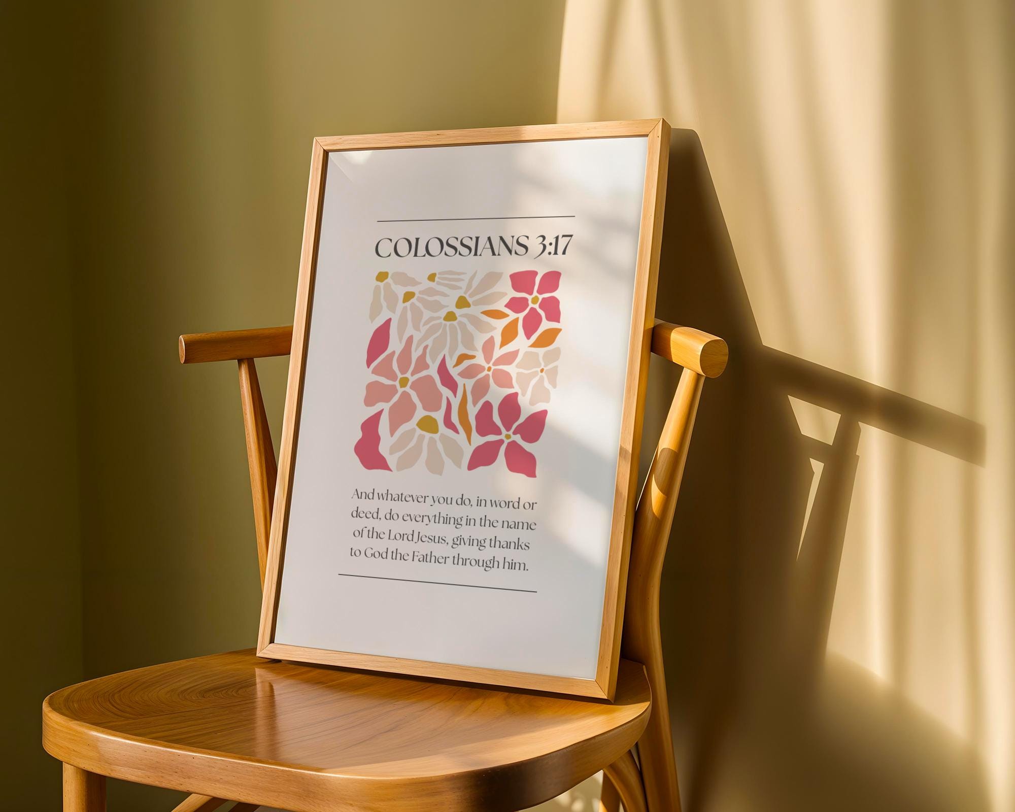 Pink Christian Wall Art, Colossians Bible Verse Print for Bedroom Dorm, Digital Download