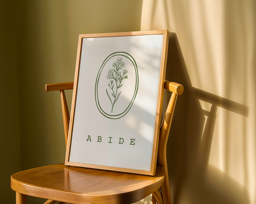 Abide Christian Wall Art Print, Green Floral Bible Verse Quote, Digital Download