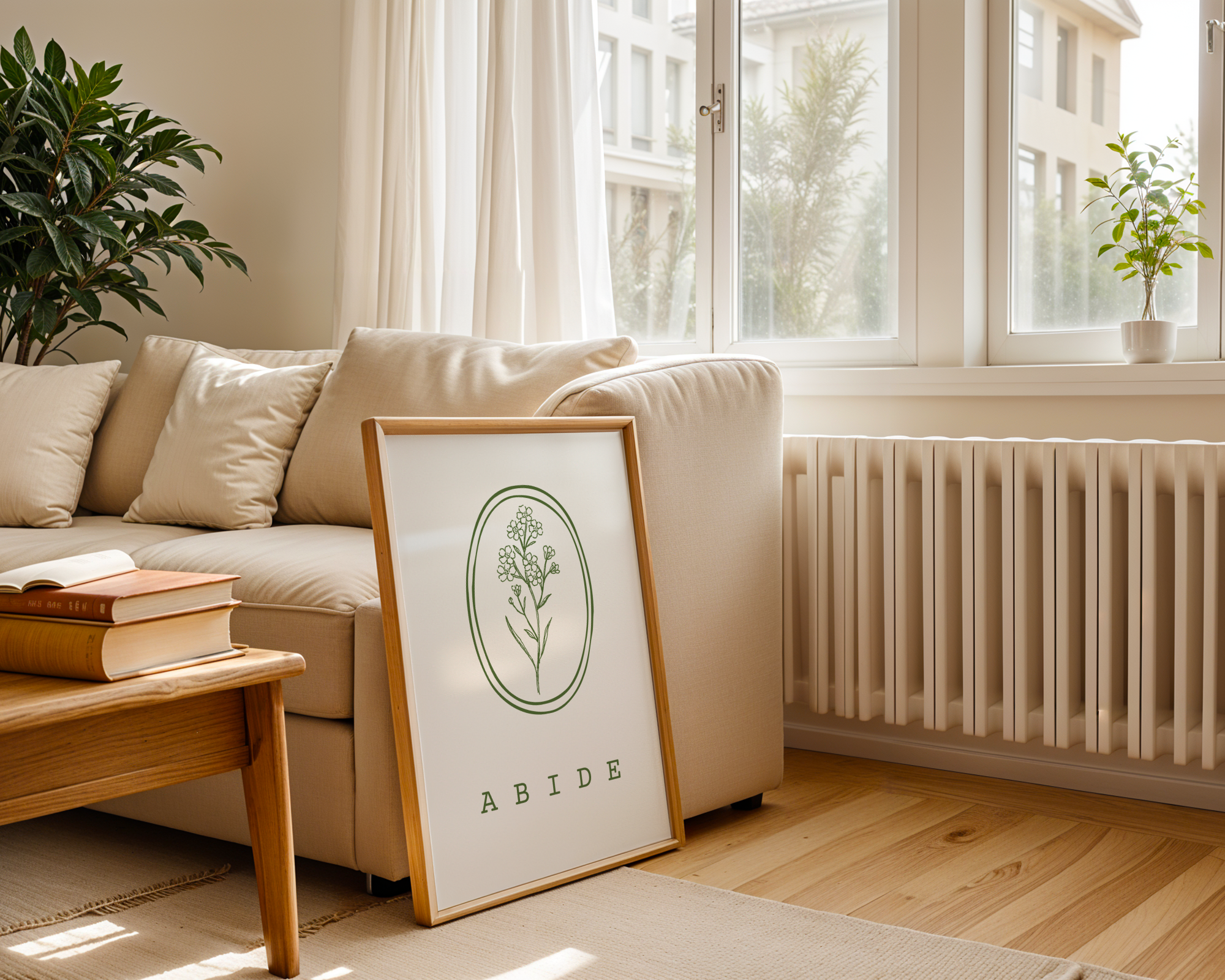 Abide Christian Wall Art Print, Green Floral Bible Verse Quote, Digital Download