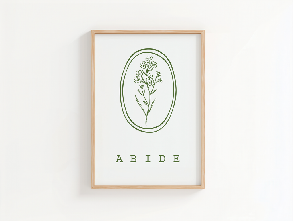 Abide Christian Wall Art Print, Green Floral Bible Verse Quote, Digital Download