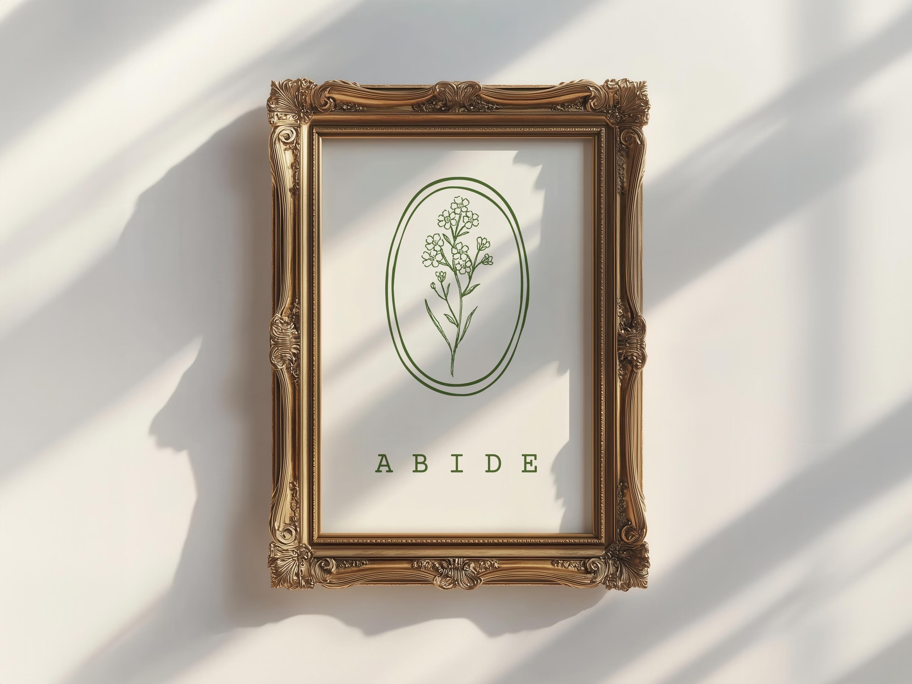 Abide Christian Wall Art Print, Green Floral Bible Verse Quote, Digital Download