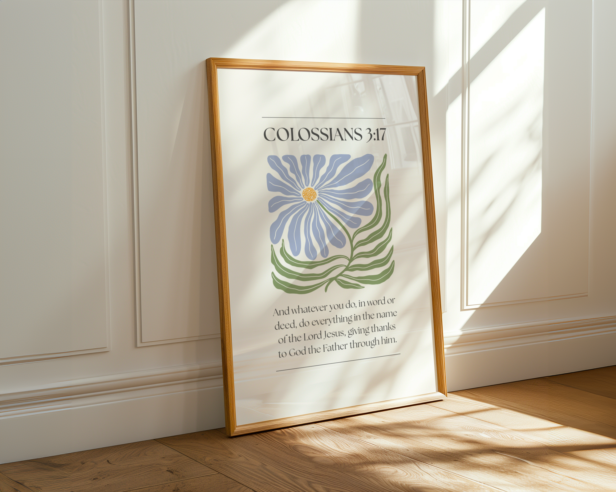 Blue Christian Wall Art Set Bedroom, Green Bible Verse Wall Print Floral, Digital Download