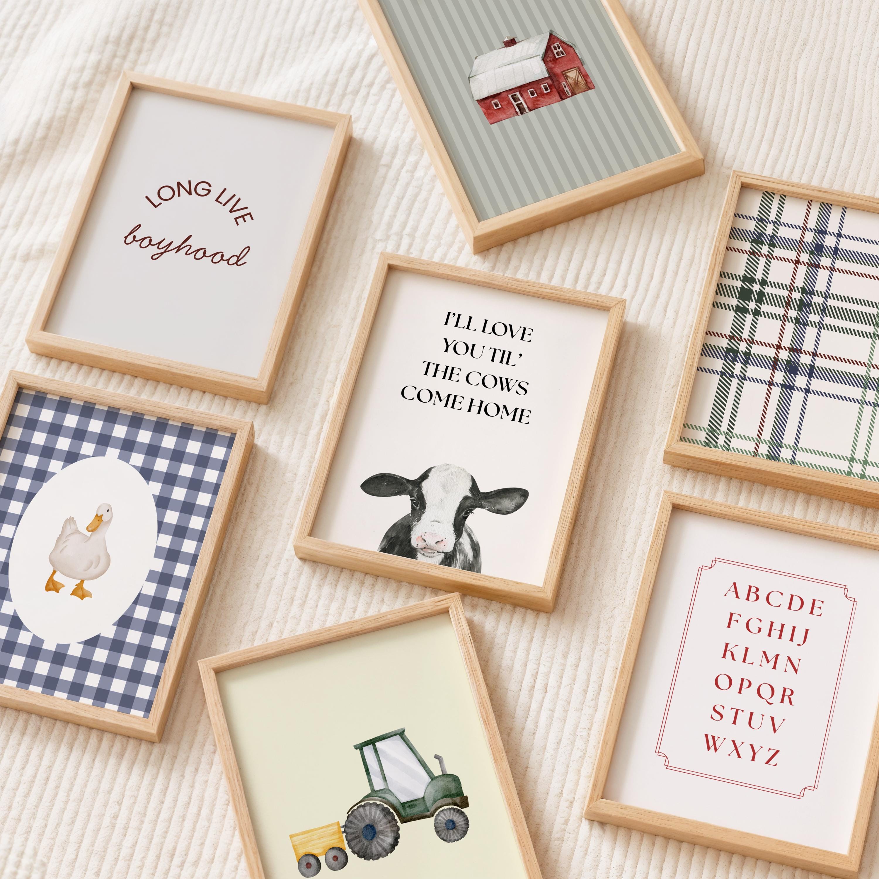 Farm Nursery Prints, Boy Bedroom Wall Art Gallery Collage, Digital Download