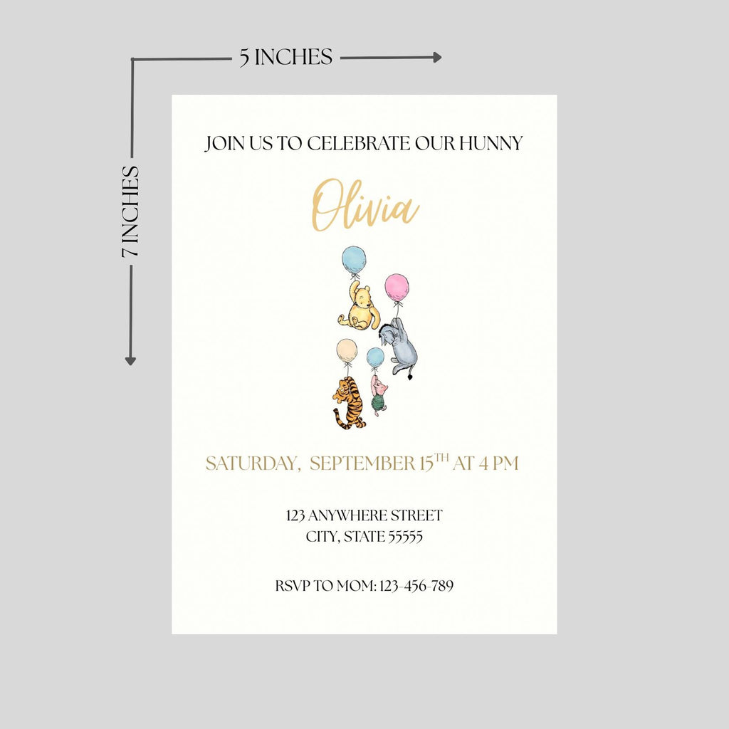 Vintage Winnie the Pooh Birthday Invitation, Our Hunny Boy Girl Party Invite, Editable Template