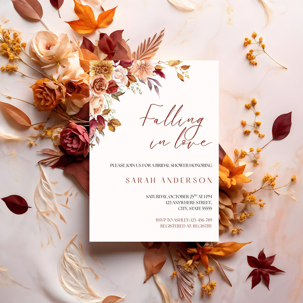 Falling in Love Bridal Shower Welcome Sign, Fall Floral Editable Template