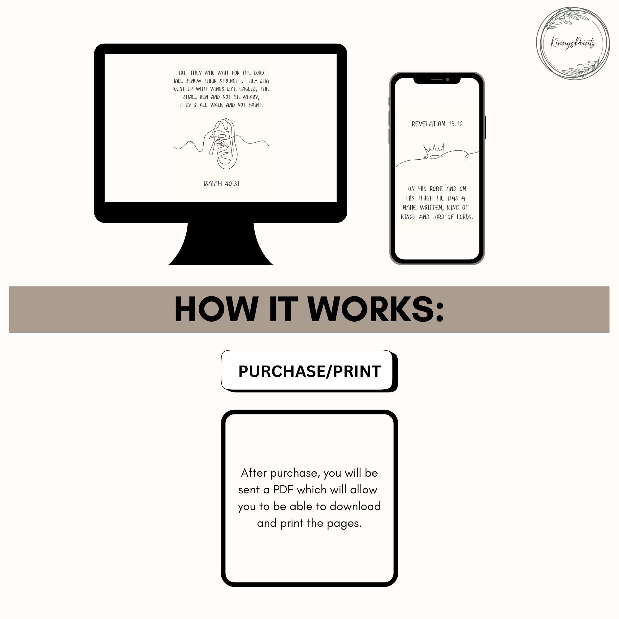 Drawing Christian Wall Art Print Set: Black & White Gallery Wall, Digital Download