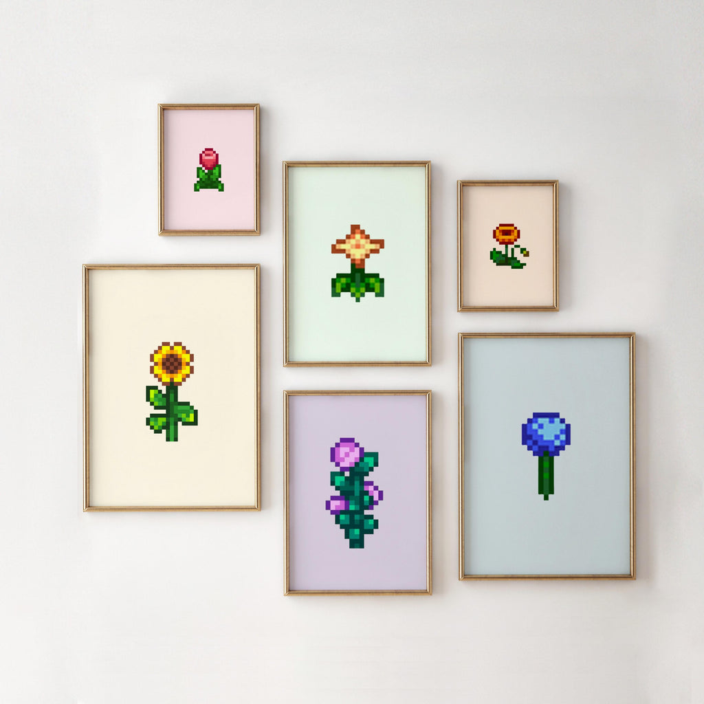 Stardew Valley Wall Art Set, Printable Pastel Flower Poster Prints, Digital Download