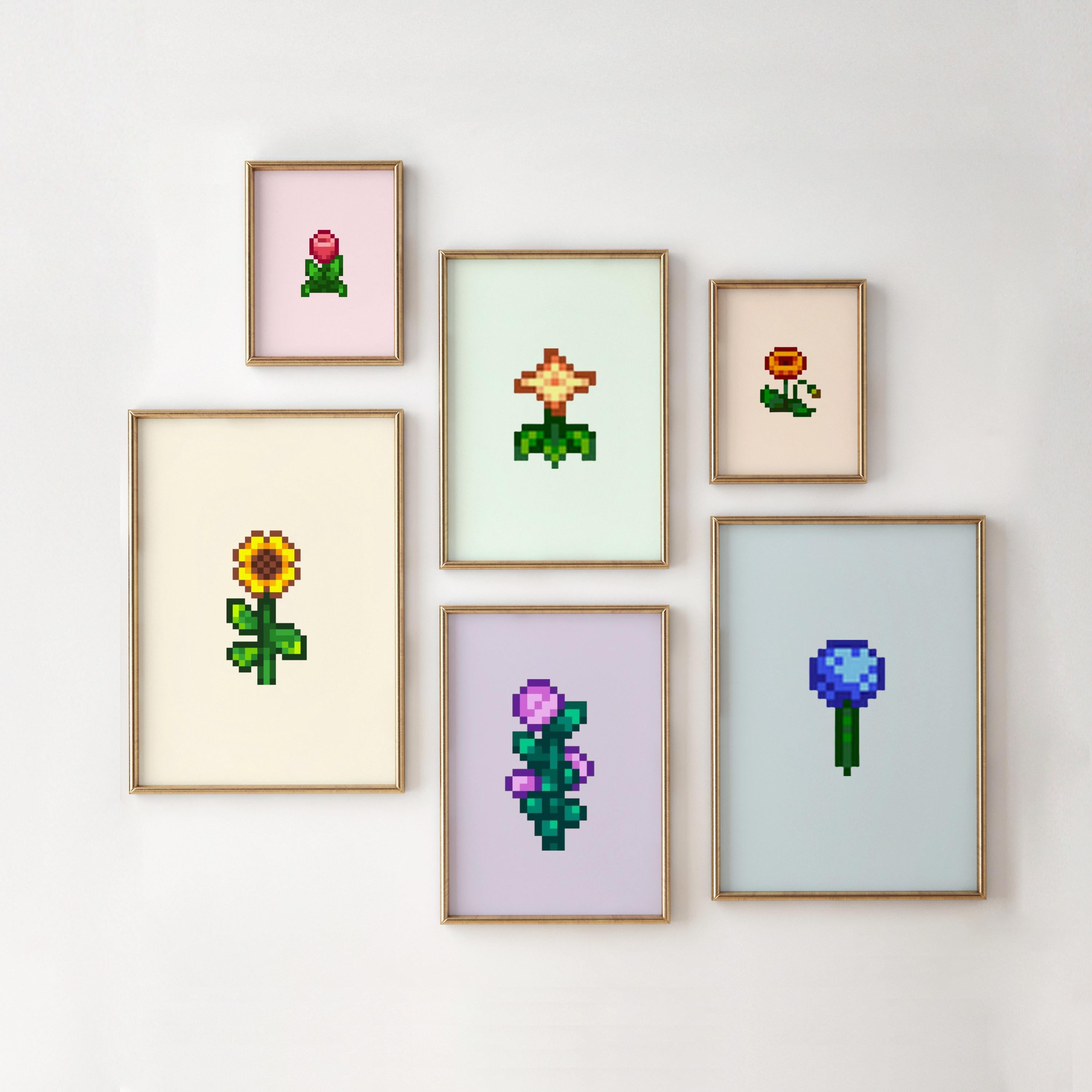 Stardew Valley Wall Art Set, Printable Pastel Flower Poster Prints, Digital Download