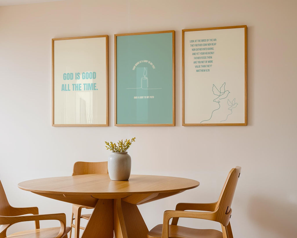 Coastal Christian Wall Art, Blue Bible Verse Poster Print Bundle, Digital Download