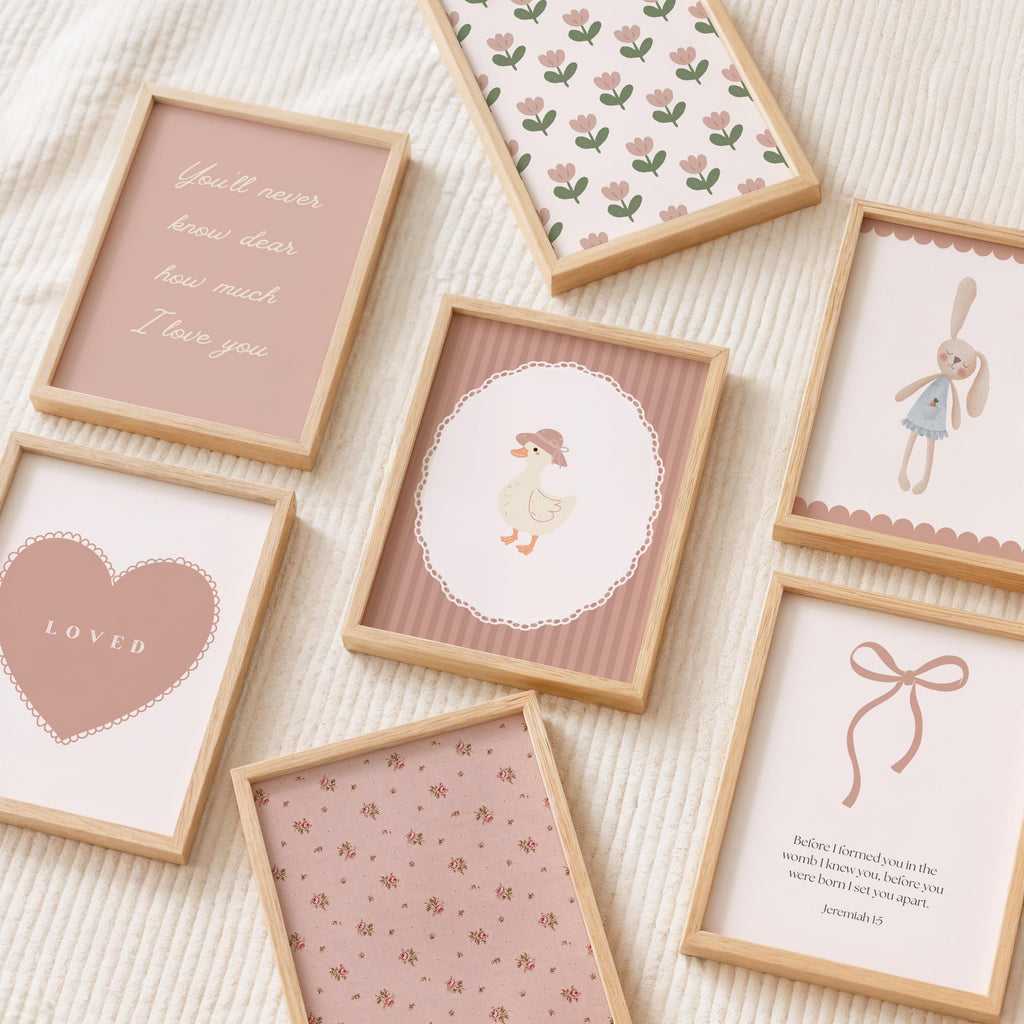 Christian Girl Nursery Wall Art,  Pink Vintage Poster Prints, Digital Download