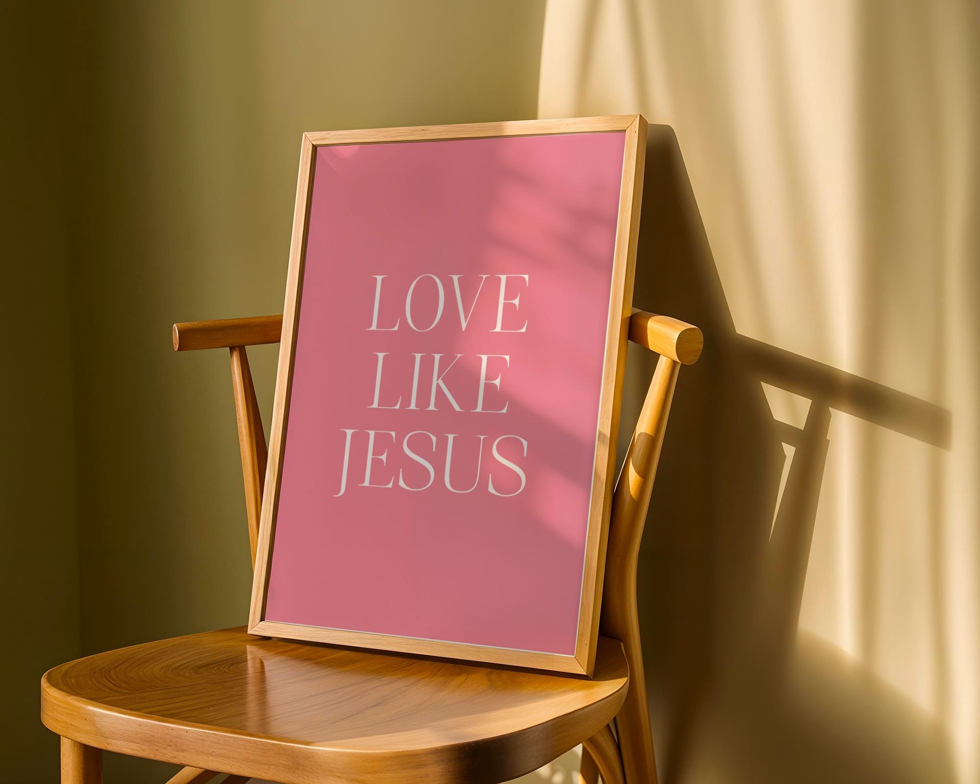 Pink Christian Wall Art, Love Like Jesus Poster Print for Bedroom Dorm, Digital Download